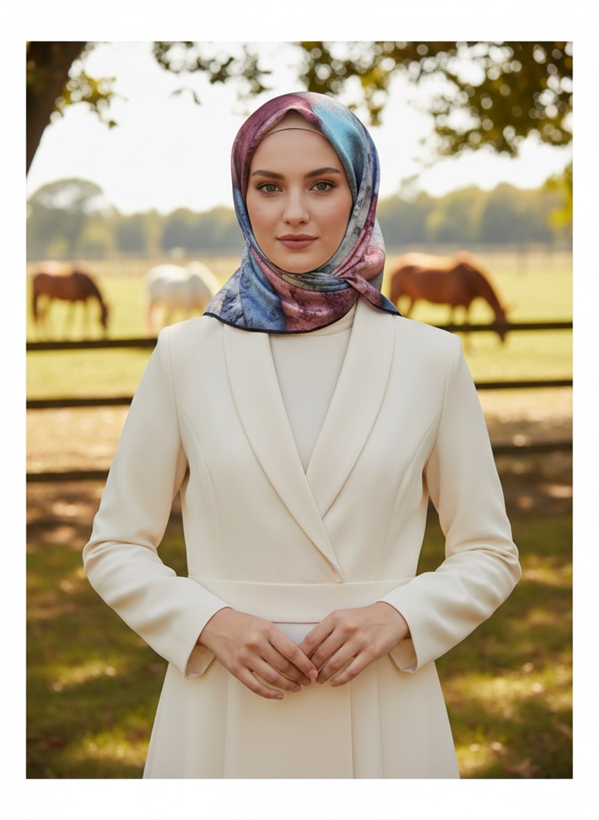%100 Twill İpek Dokulu Ve Geometrik Desenli Gül Kurusu - İndigo Renkli 90x90 Eşarp Dikim Şekli : El Dikişi