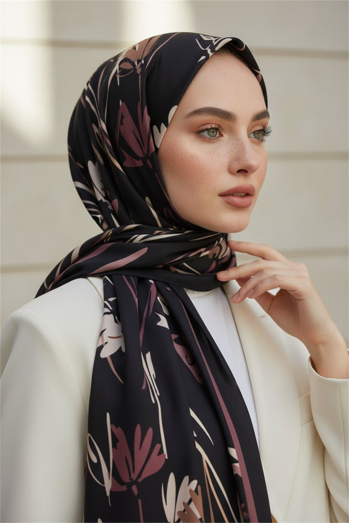 KREP ÇİÇEK DESENLİ GÜL KURUSU RENKLİ 75X195 KIRIŞMAZ ŞAL