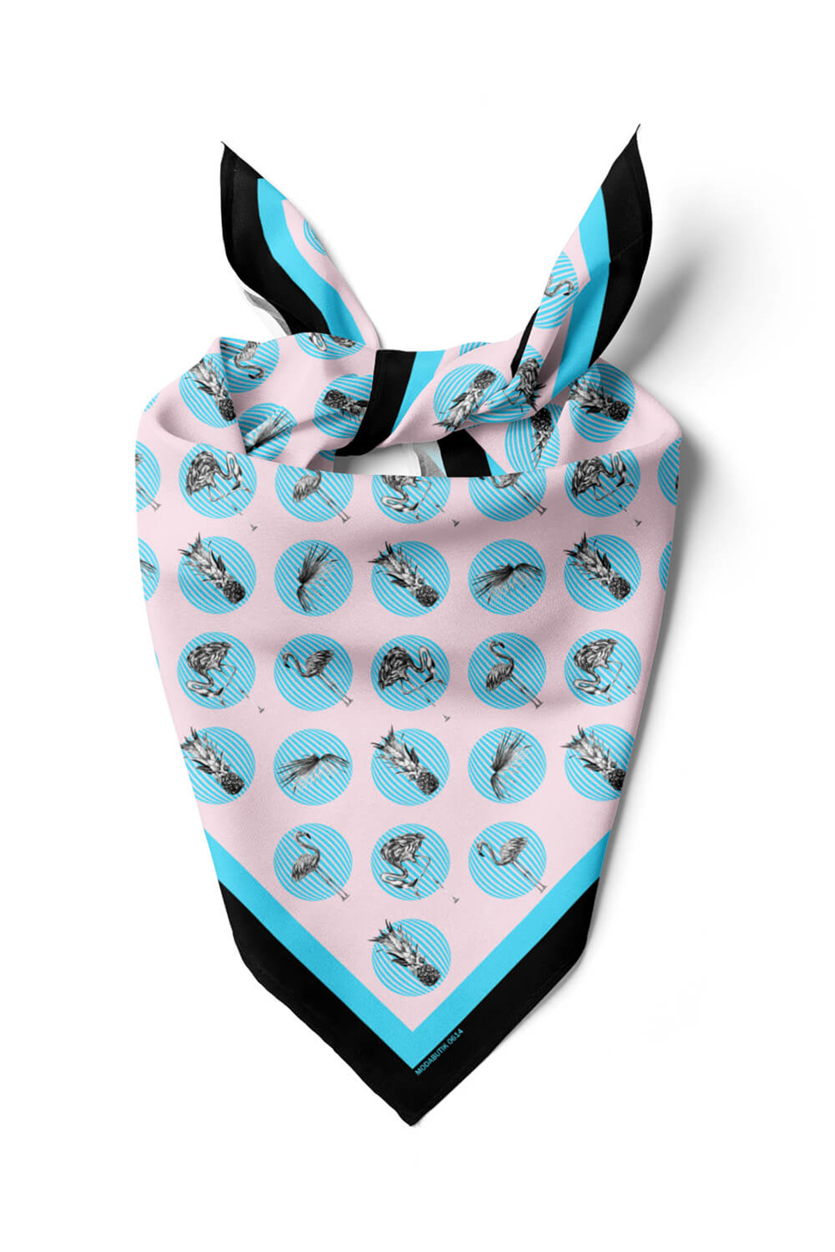 Kadın Mavi Flamingo Desenli 50x50 Bandana DG0614-22