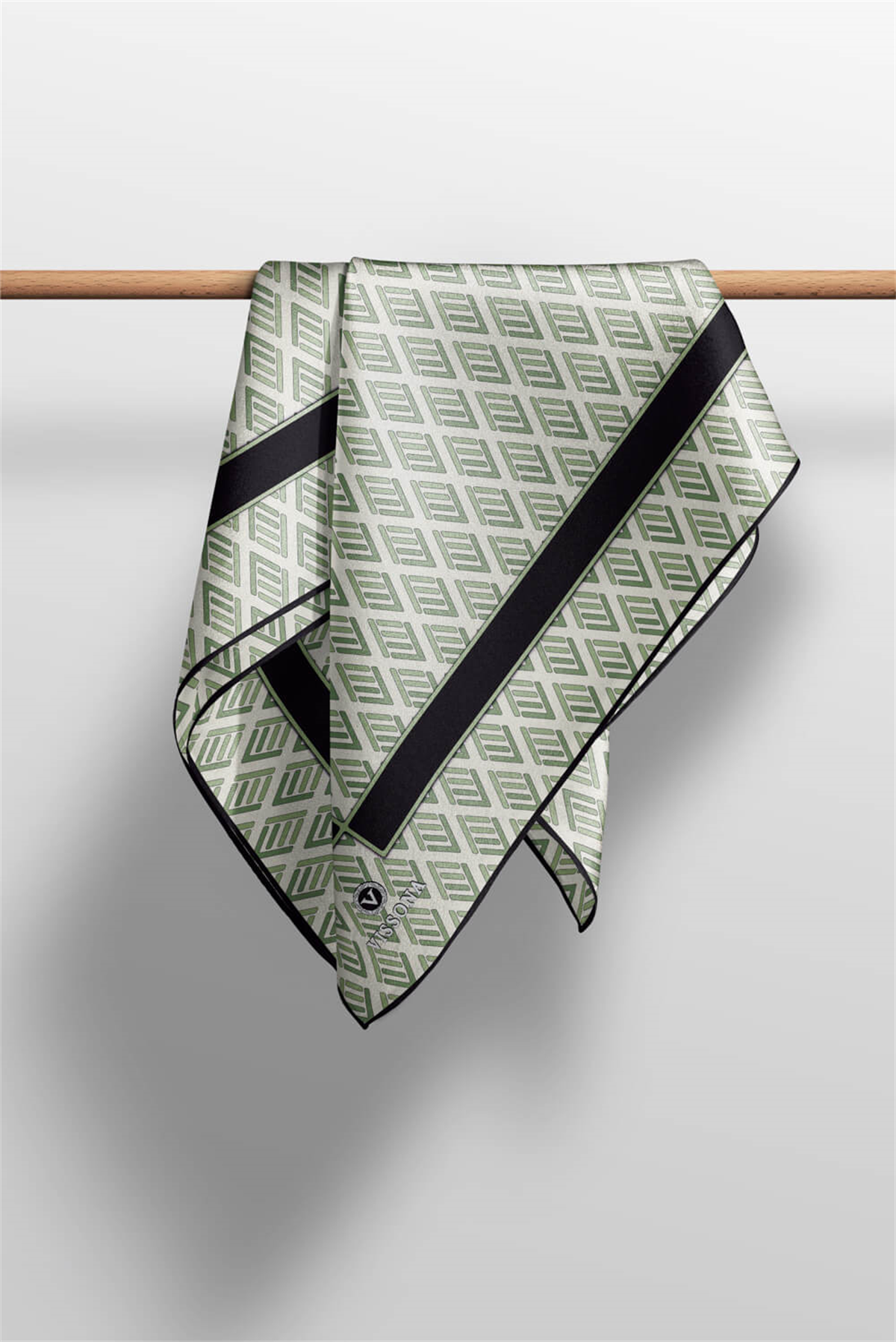 % 57 İPEK % 43 VİSKON Twill İpek Geometrik Desenli Krem - Çağla Renkli 90x90 Eşarp Dikim Şekli : El Dikişi