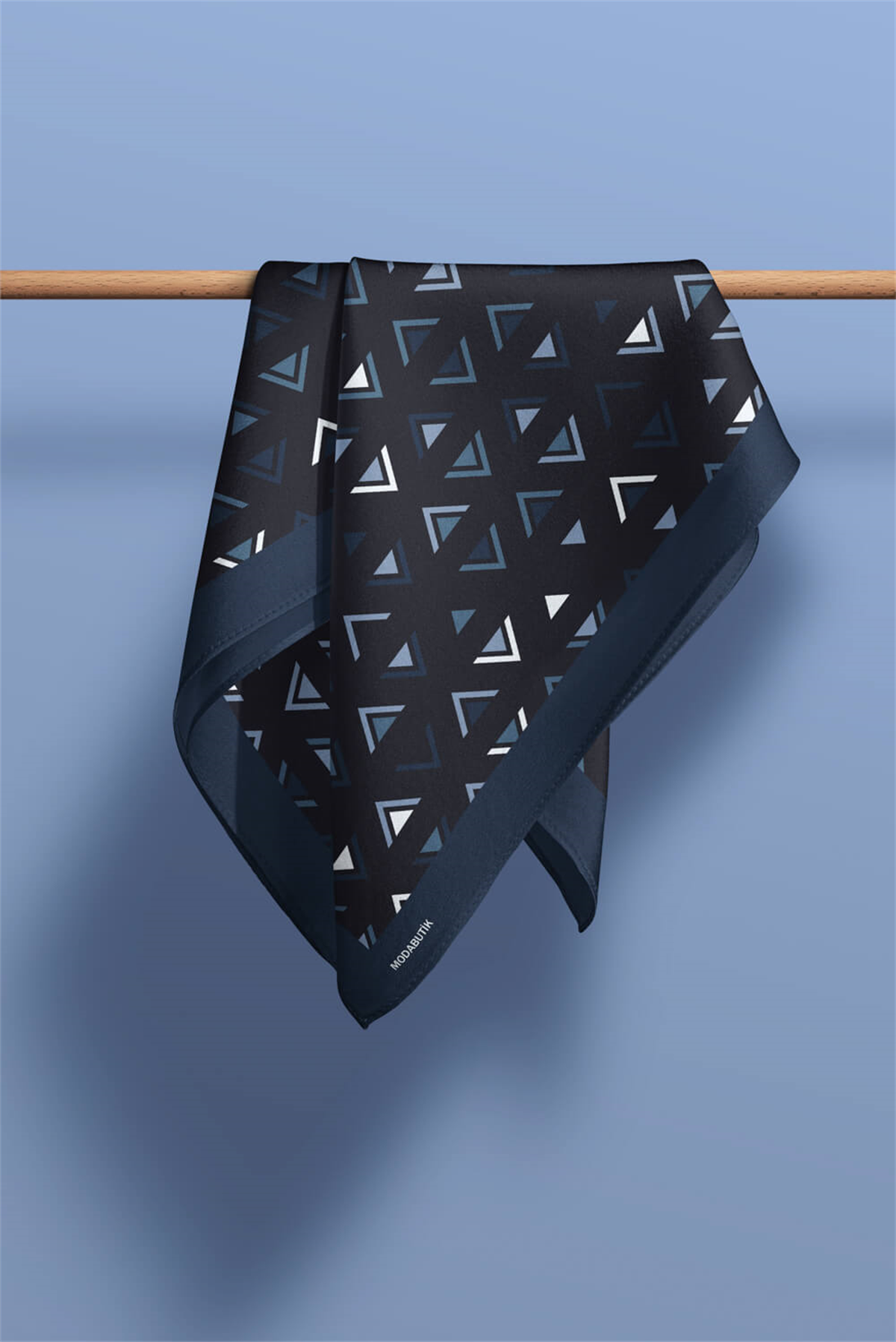 Kadın Üçgen Desenli Bandana 50x50 Siyah Mavi Beyaz DG0485