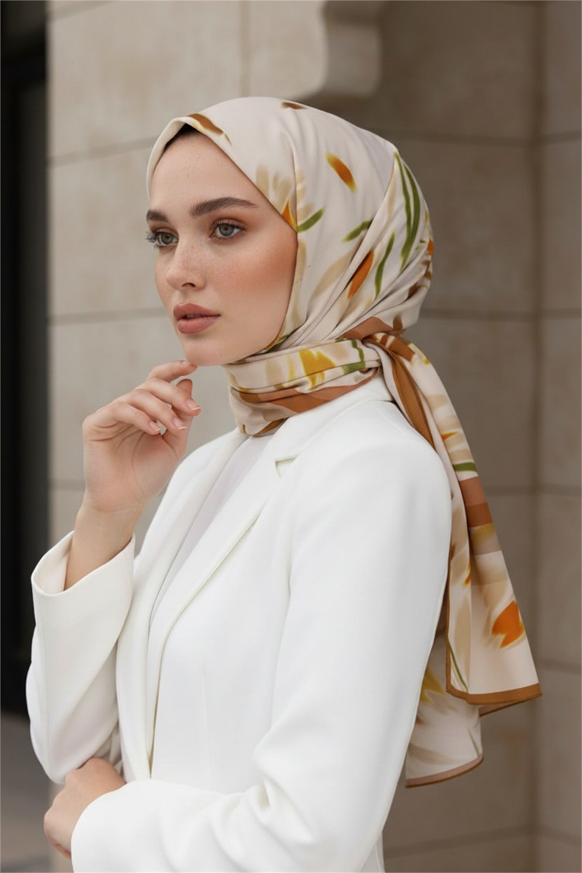 KREP LALE DESENLİ TABA RENKLİ 75X195 KIRIŞMAZ ŞAL