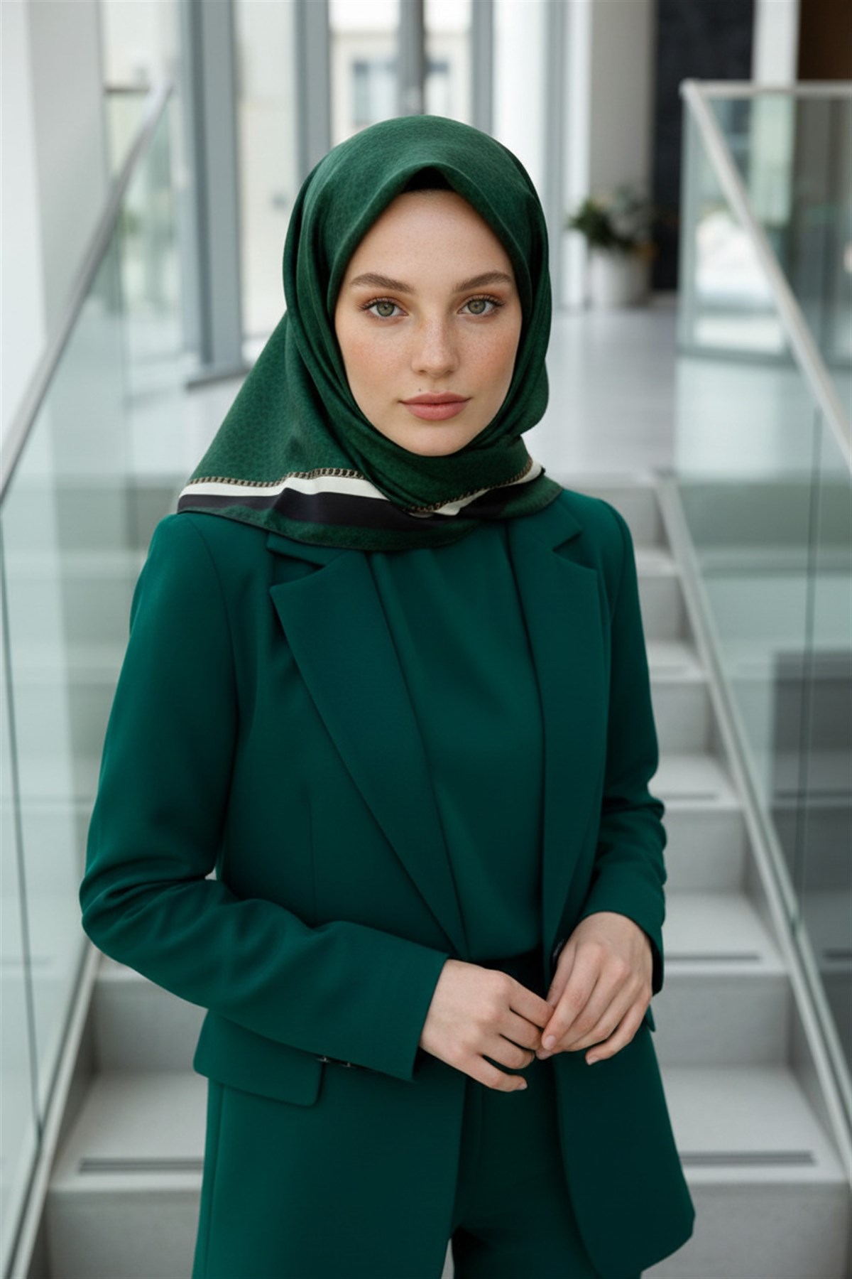 %100 Twill İpek Leopar Desenli Zümrüt Yeşili Renkli 90x90 Eşarp Dikim Şekli : El Dikişi