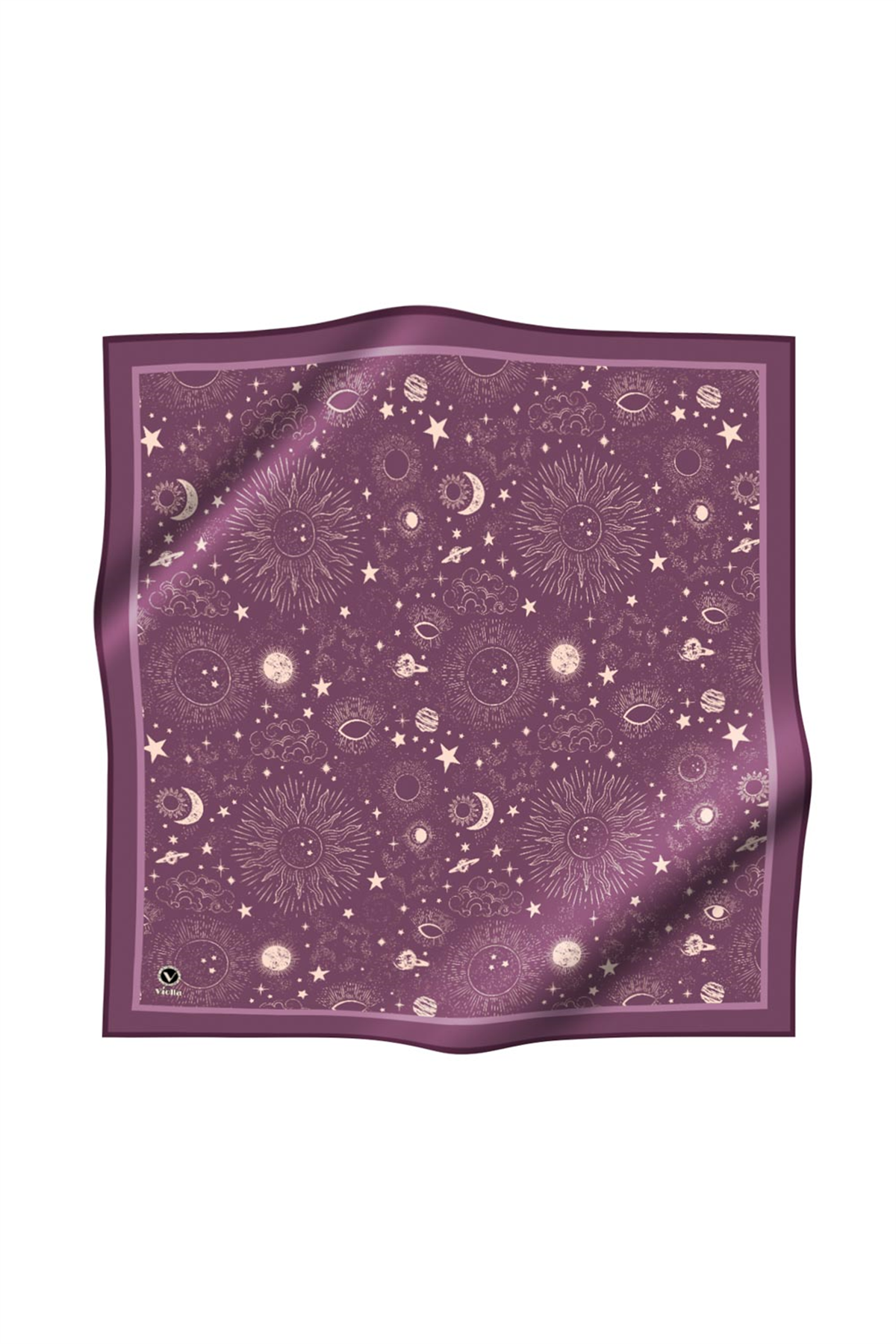 Twill Galaksi Desenli Lila Renkli 90x90 Eşarp (İpek İçermez) Dikim Şekli : El Dikişi