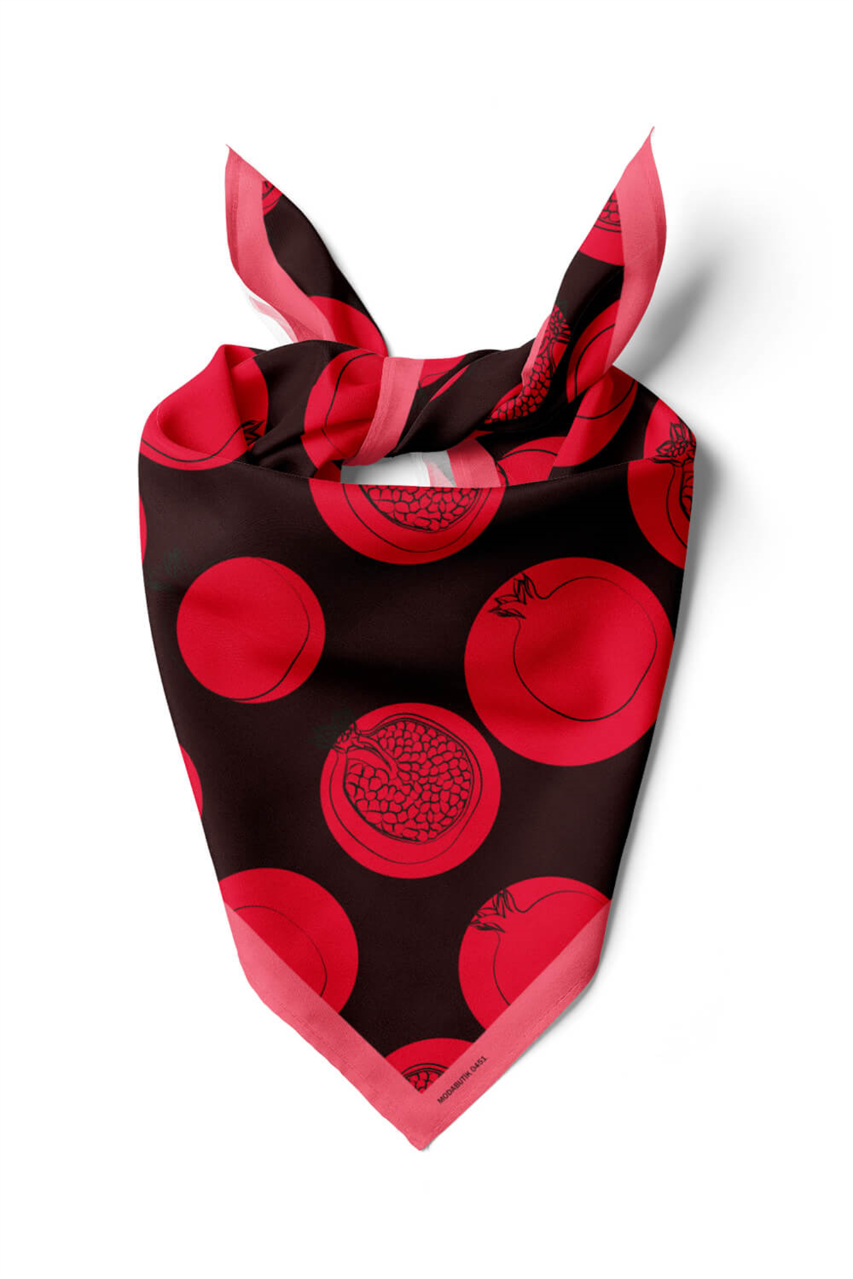 V20 Kadın Nar Desenli Bandana 50x50 Kırmızı Siyah