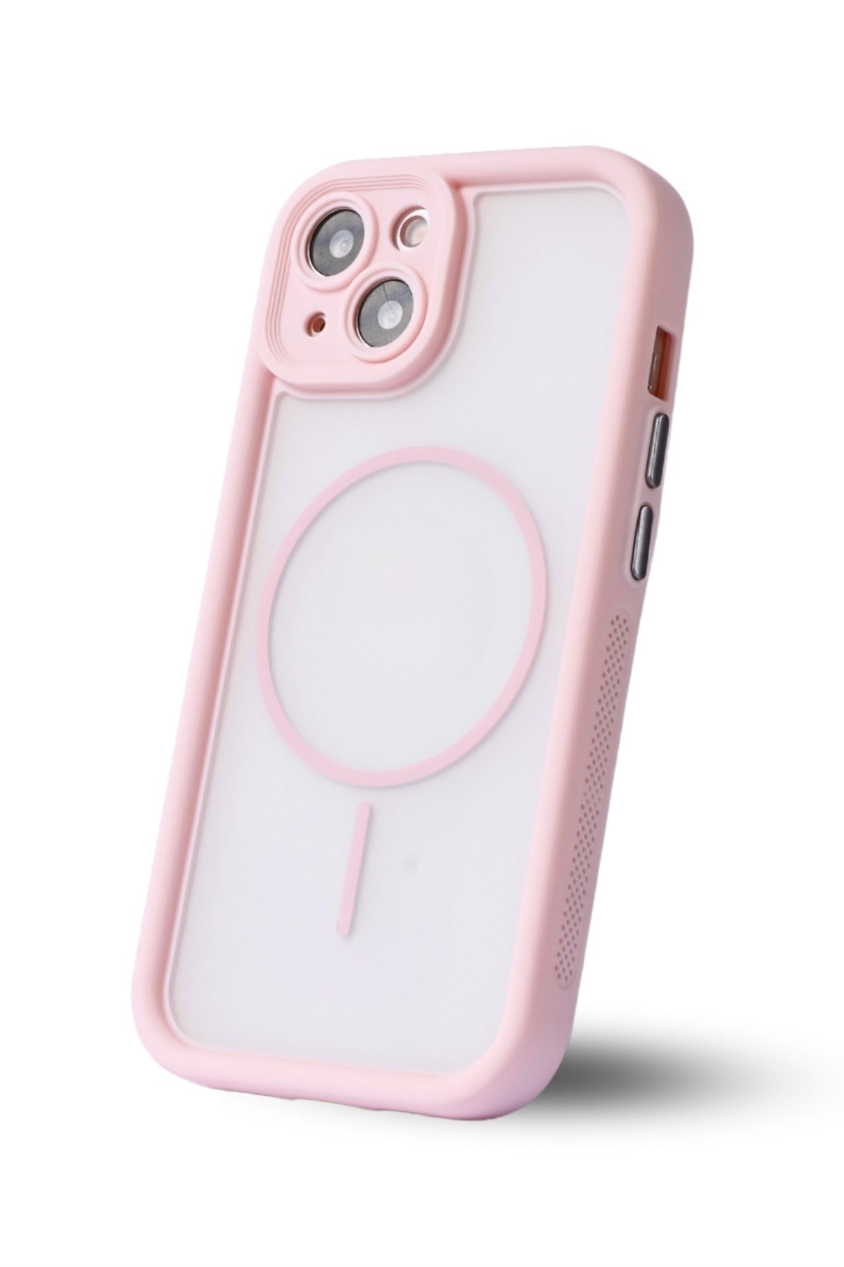 iPhone 15 Kılıf – Kamera Korumalı – MagSafe Uyumlu – Pembe Renk – Mat Silikon Telefon Kılıfı