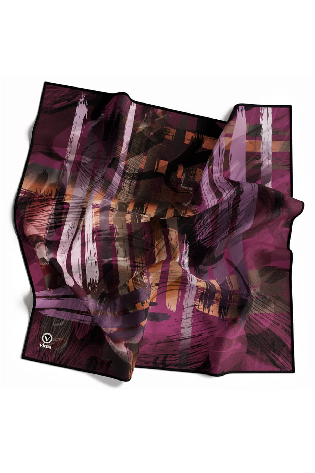 Rayon Fırça Darbeli Batik Desenli Mor Renkli 90x90 Eşarp (İpek İçermez) Dikim Şekli : El Dikişi