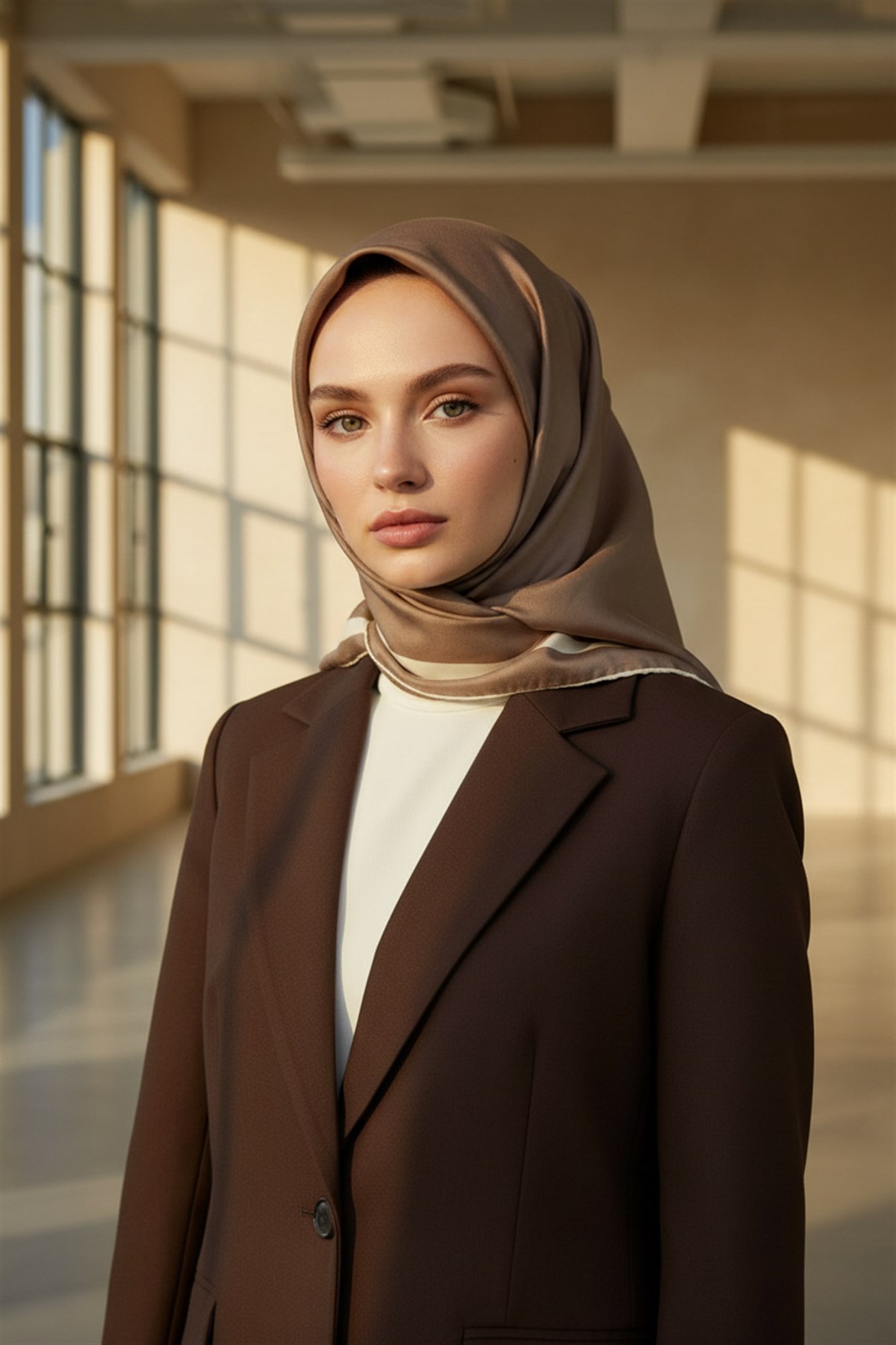 100% Twill İpek Düz Renk Bordür Desenli Taş - Krem Renkli Daha Tok Exclusive Serisi 90x90 Dikim Şekli : El Dikişi Eşarp