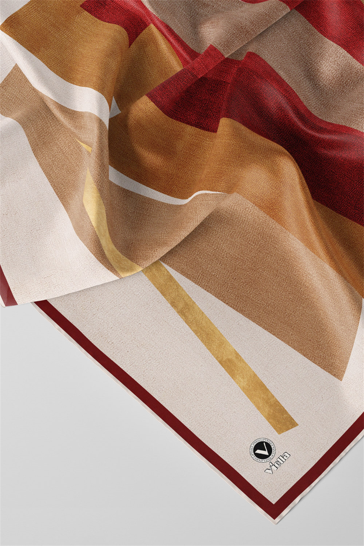 Twill Geometrik Desenli Bordo Renkli 90x90 Eşarp (İpek İçermez) Kenar Dikiş Şekli El Dikişli