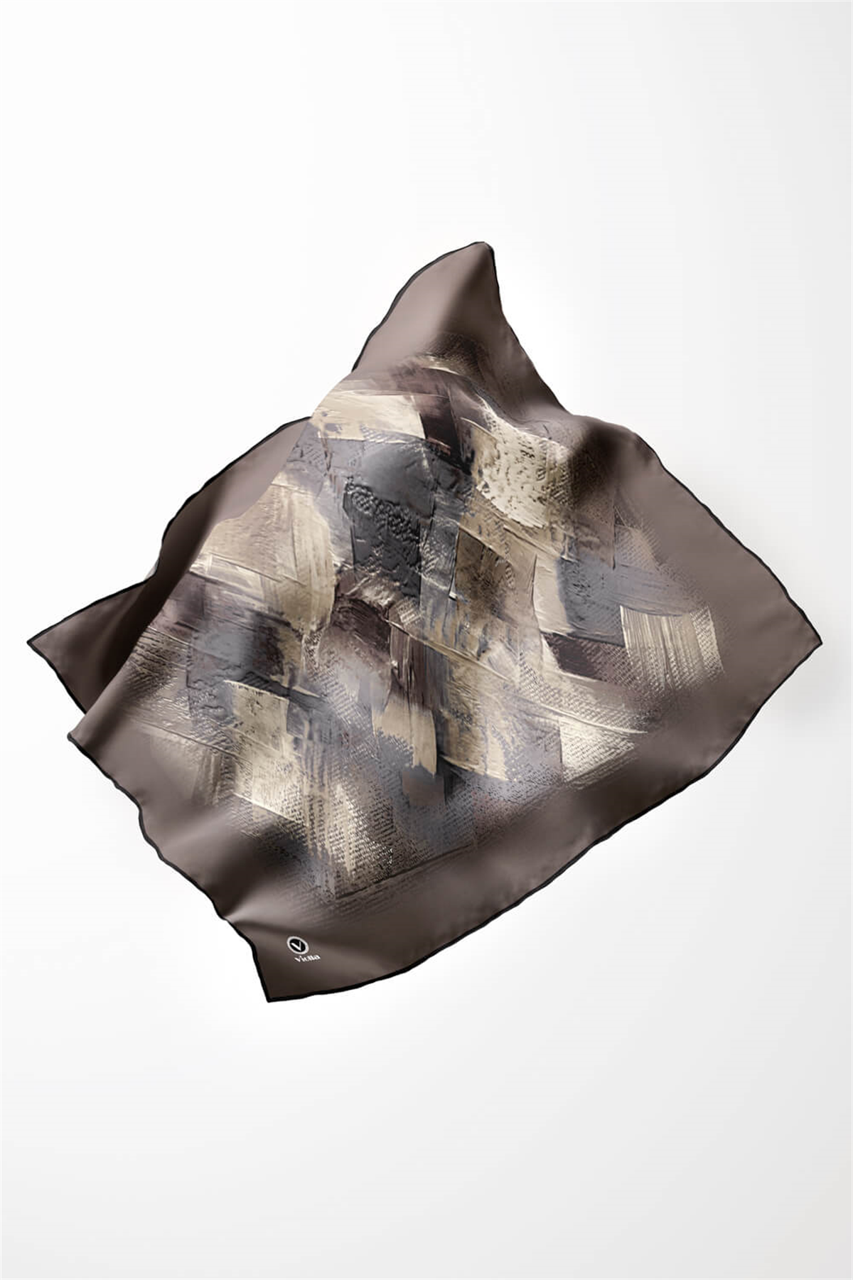 Twill Fırça Efektli Desenli Taş Renkli 90x90 Eşarp (İpek İçermez) Kenar Dikiş Şekli El Dikişli