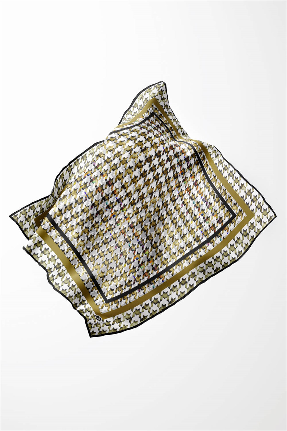 Twill Kazayağı Desenli Hardal Renkli 90x90 Eşarp (İpek İçermez) Kenar Dikiş Şekli El Dikişli