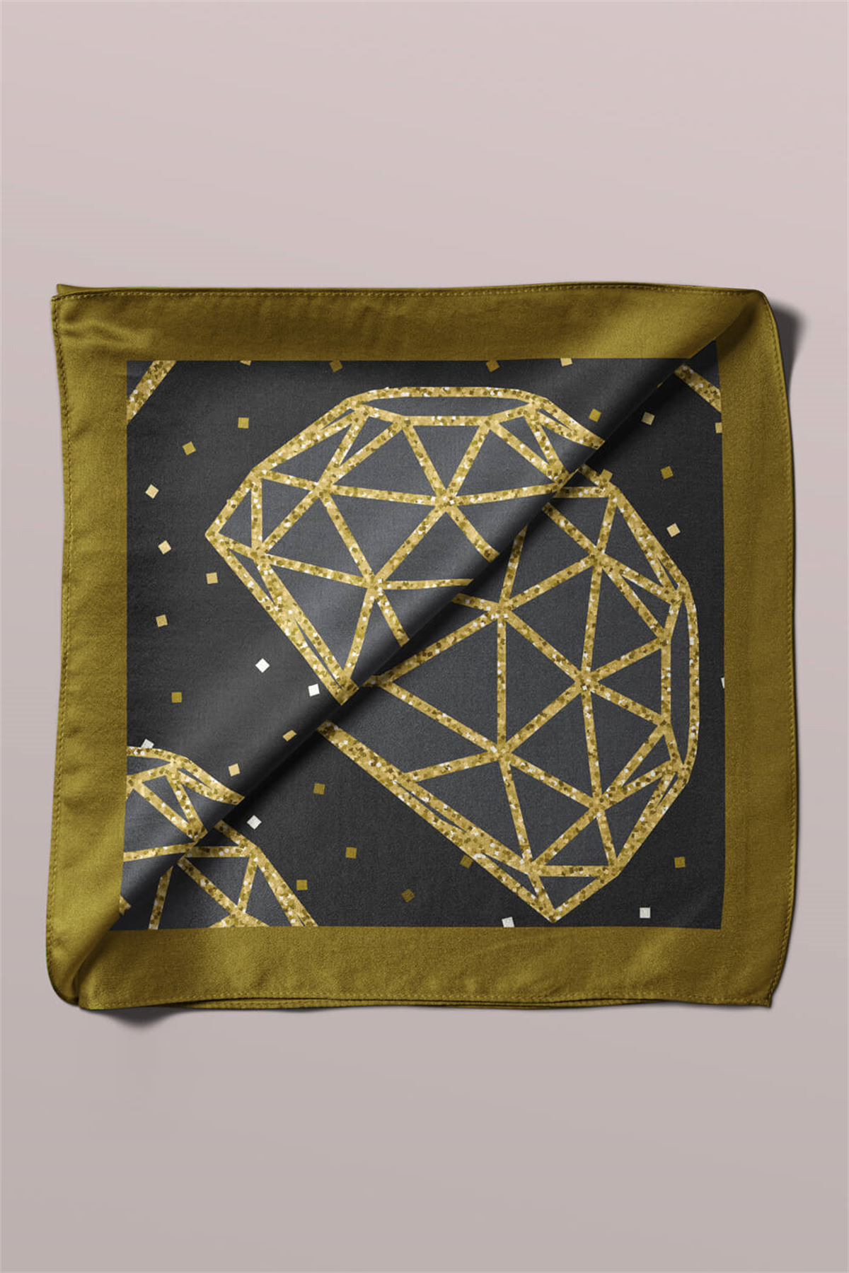 Y26 Kadın Pırlanta Desenli Bandana 50x50 Siyah Sarı DG0393-22