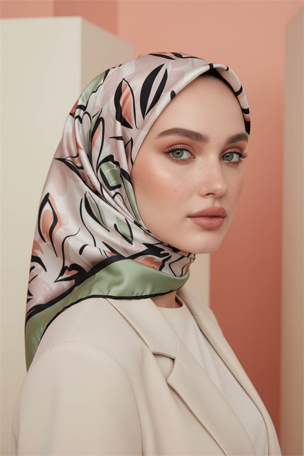 Rayon Bordürlü Çiçek Desenli Koyu Mint Yeşili Renkli 90x90 Dikim Şekli : El Dikişi Eşarp (İpek İçermez)