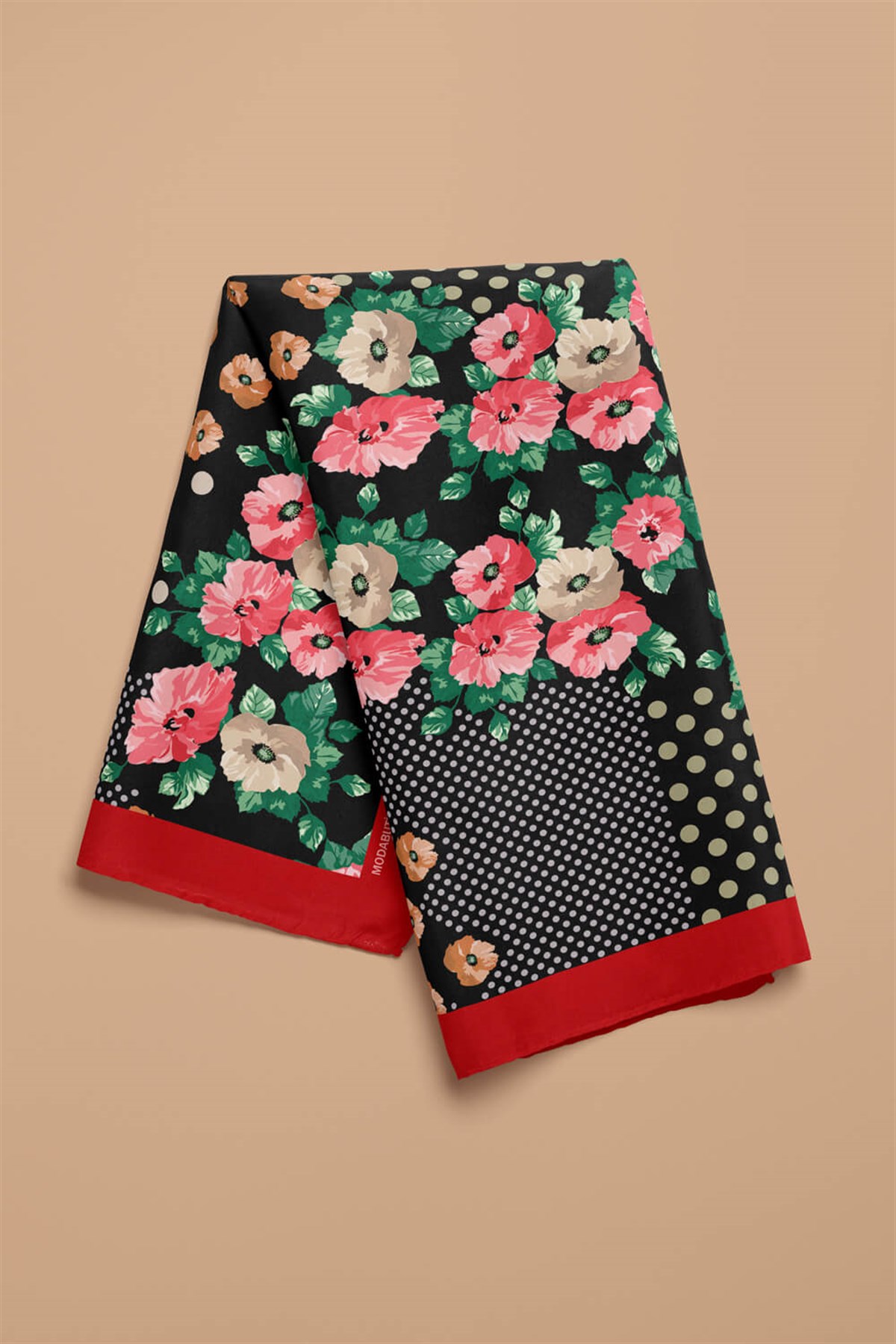 D107 Kadın Patchwork Desenli Bandana 50x50 Yeşil Pembe