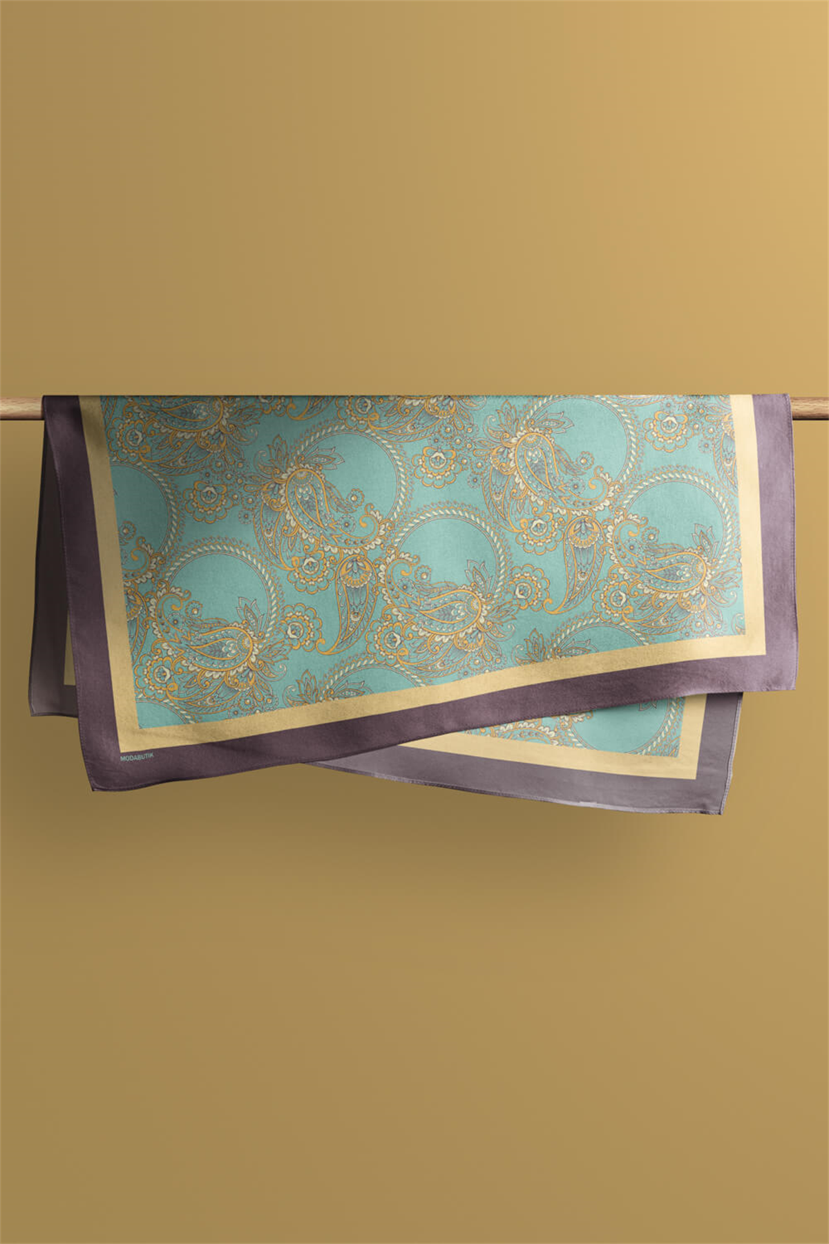 Kadın Açık Mavi Krem Bangle Desenli 50x50 Bandana HYL DG0917-22