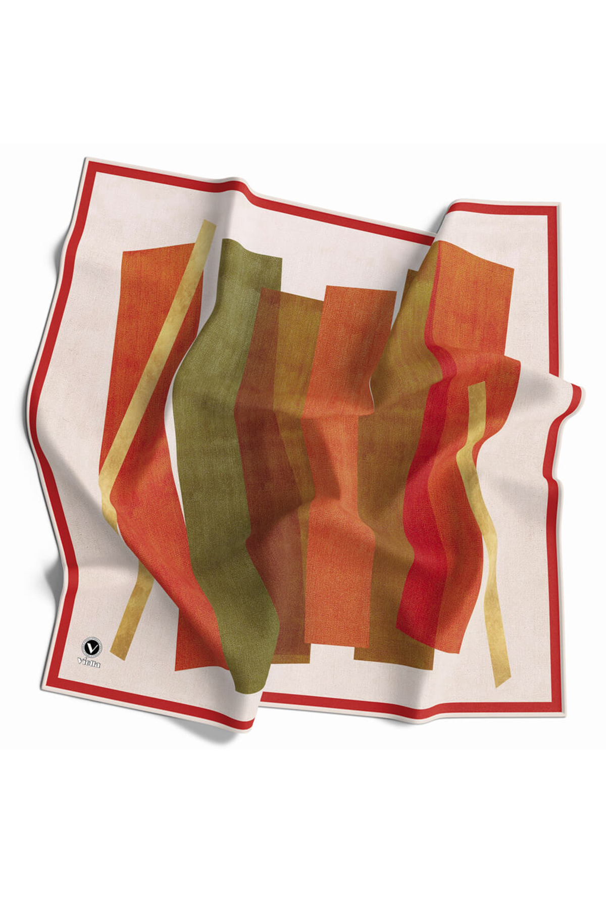 Twill Geometrik Desenli Taba Renkli 90x90 Eşarp (İpek İçermez) Kenar Dikiş Şekli El Dikişli