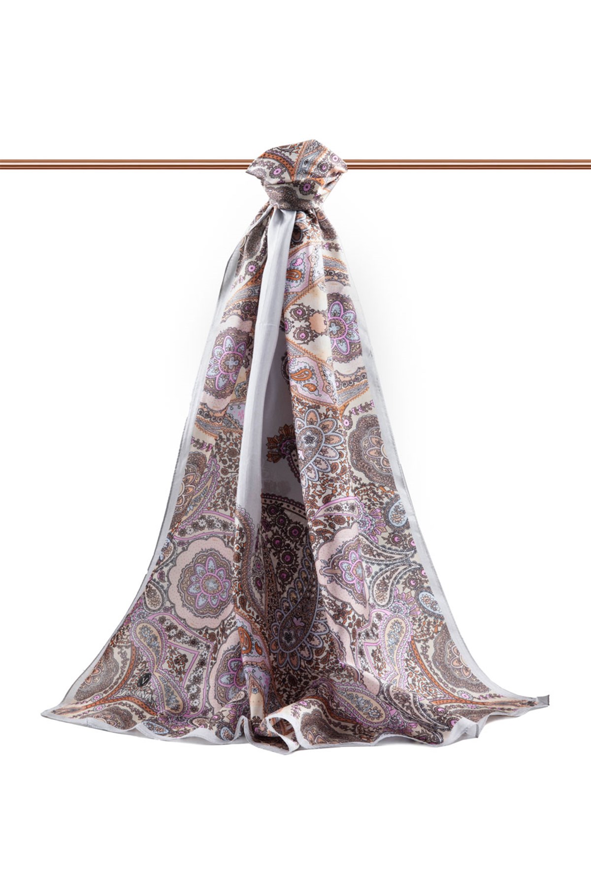 100% İpek Etro Desenli Gri Renkli 92x210 Şal