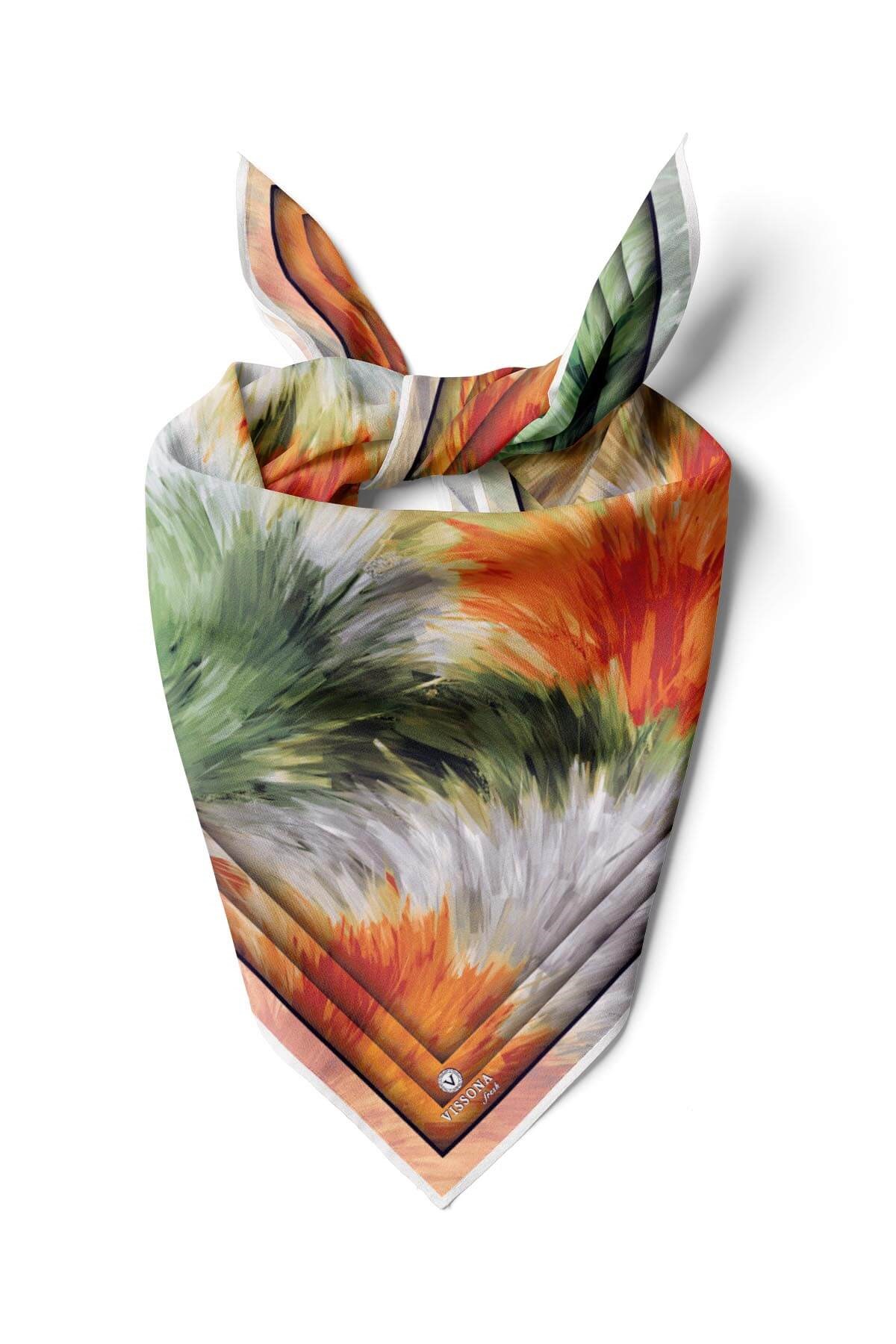 %100 İpek Kadın Desenli Bandana 80x80