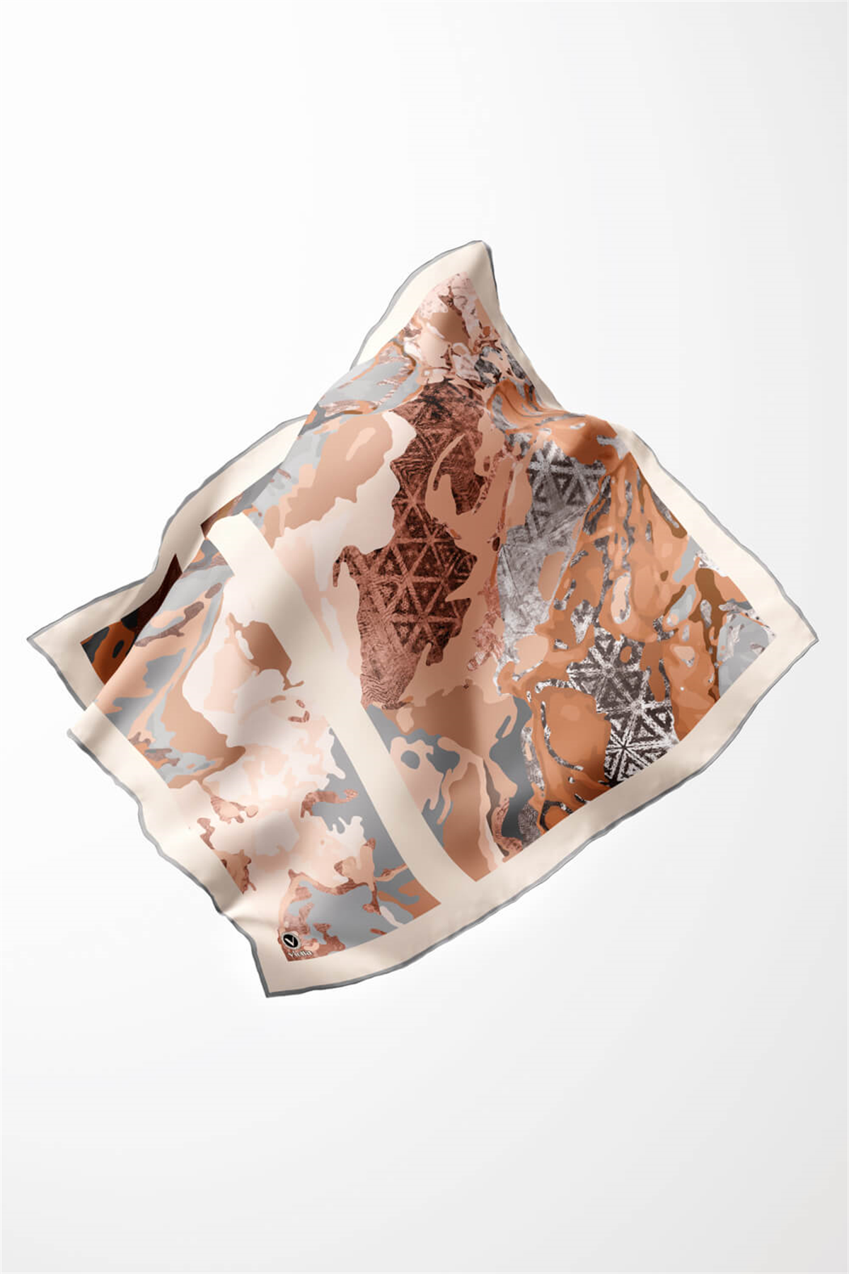 Kristal Batikli Ve Etnik Desenli Somon Renkli 90x90 Eşarp (İpek İçermez) Kenar Dikiş Şekli El Dikişli