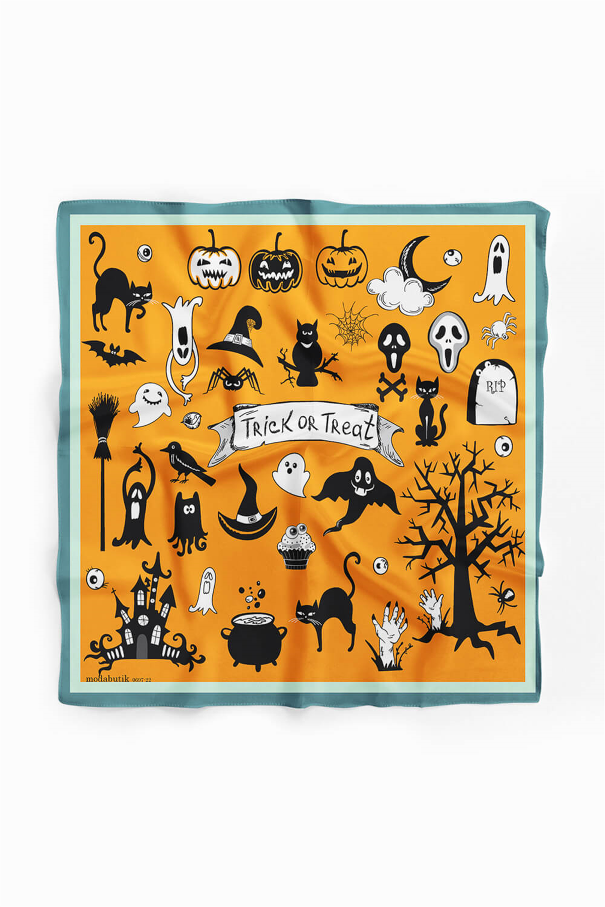 Kadın Hardal Trick or Treat Desenli 50x50 Bandana DG0697-22