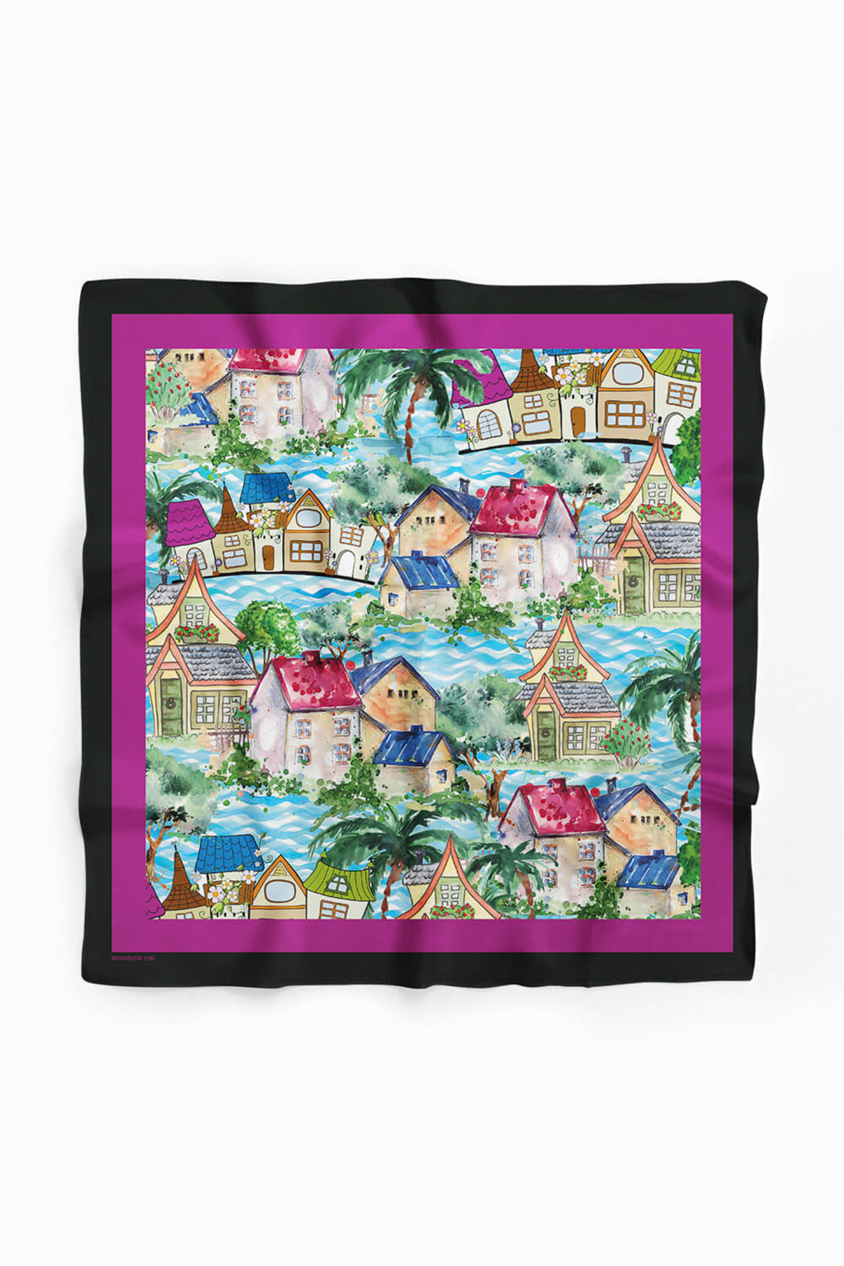 D61 Kadın Mor Açık Mavi Casa Desenli 50x50 Bandana HYL DG01150-22