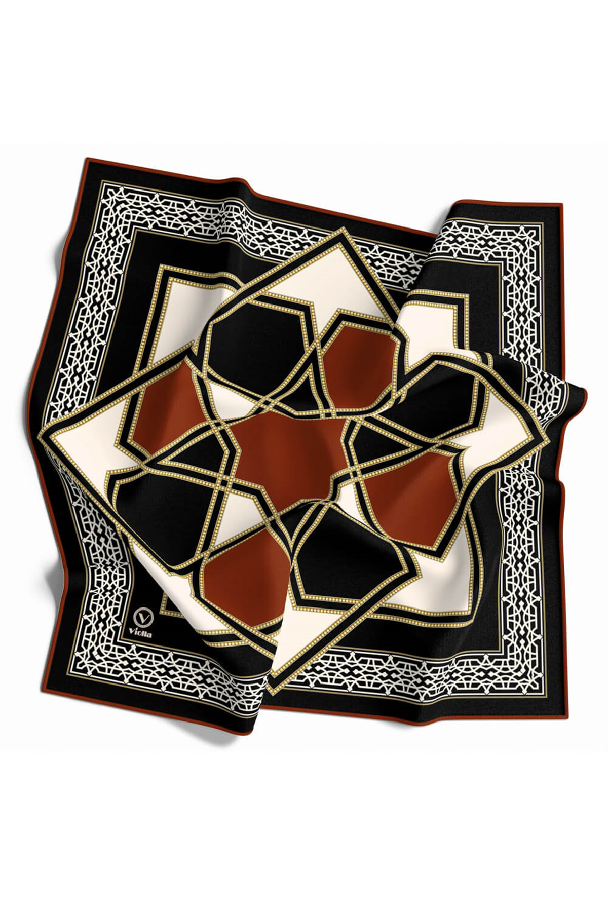 Twill Osmanlı Çini Desenli Taba Renkli 90x90 Eşarp (İpek İçermez)Kenar Dikiş Şekli El Dikişli