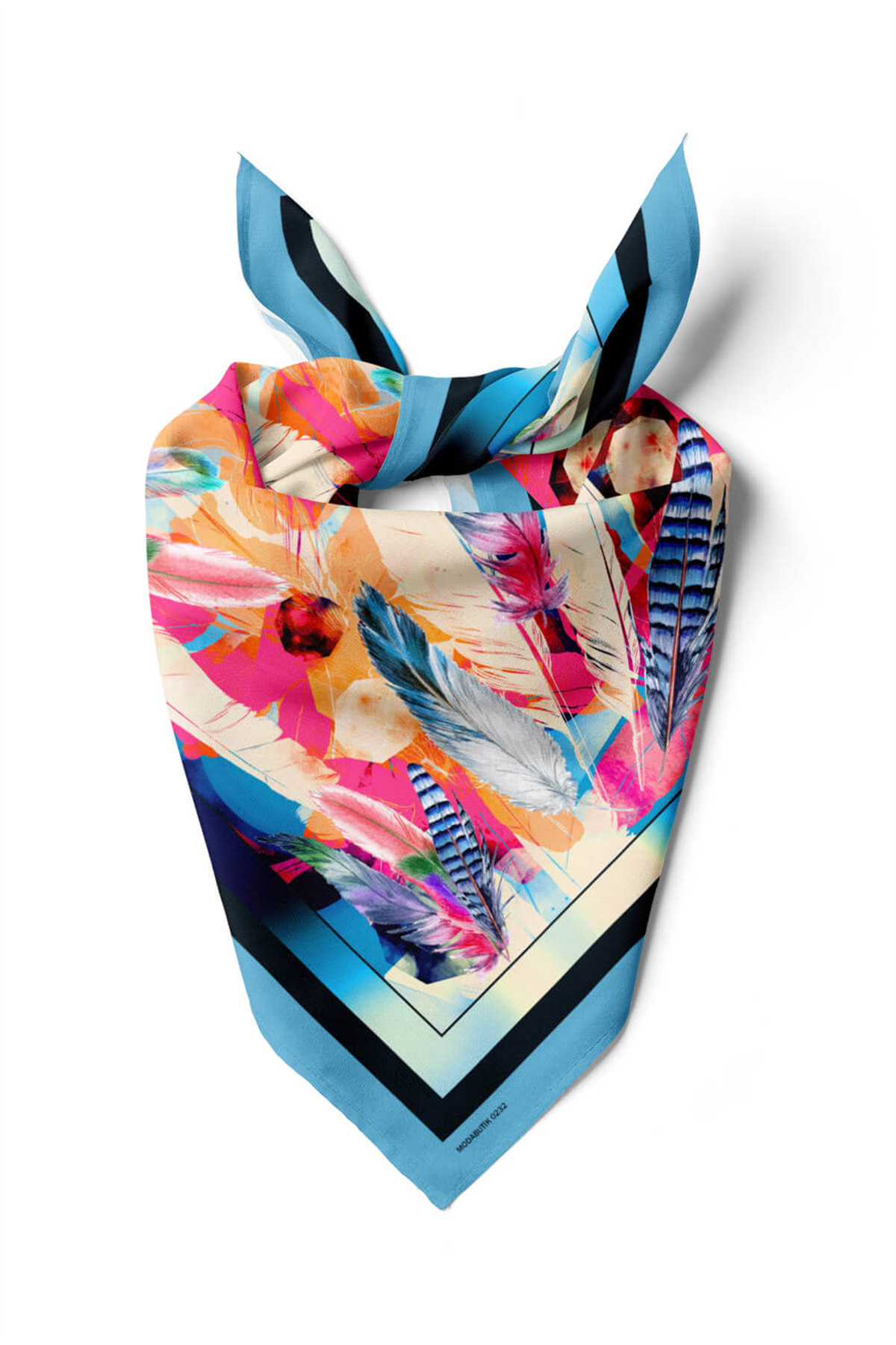 B99 Kadın Garden Desenli Bandana 50x50 Siyah Mavi DG0232-22