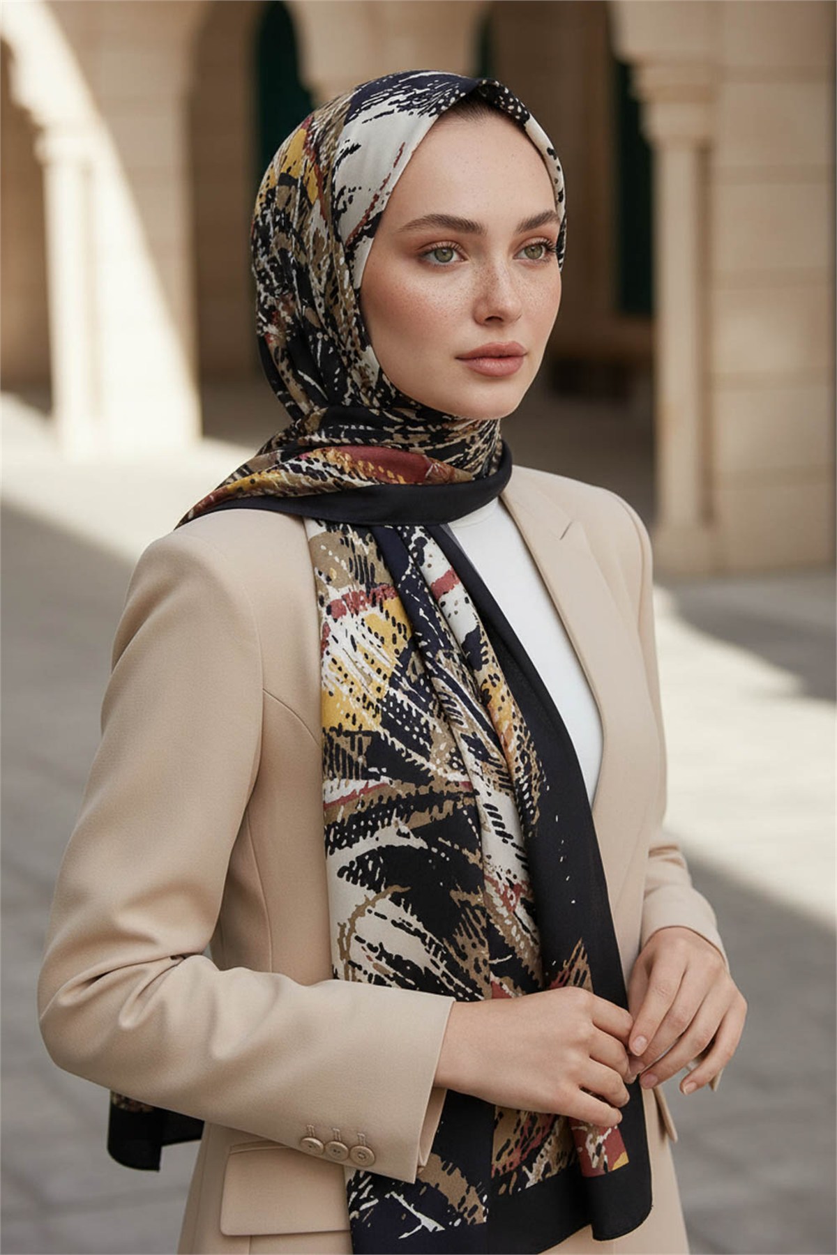 KREP DEGRADELİ ÇİZGİ DESENLİ GÜL KURUSU RENKLİ 75X195 KIRIŞMAZ ŞAL