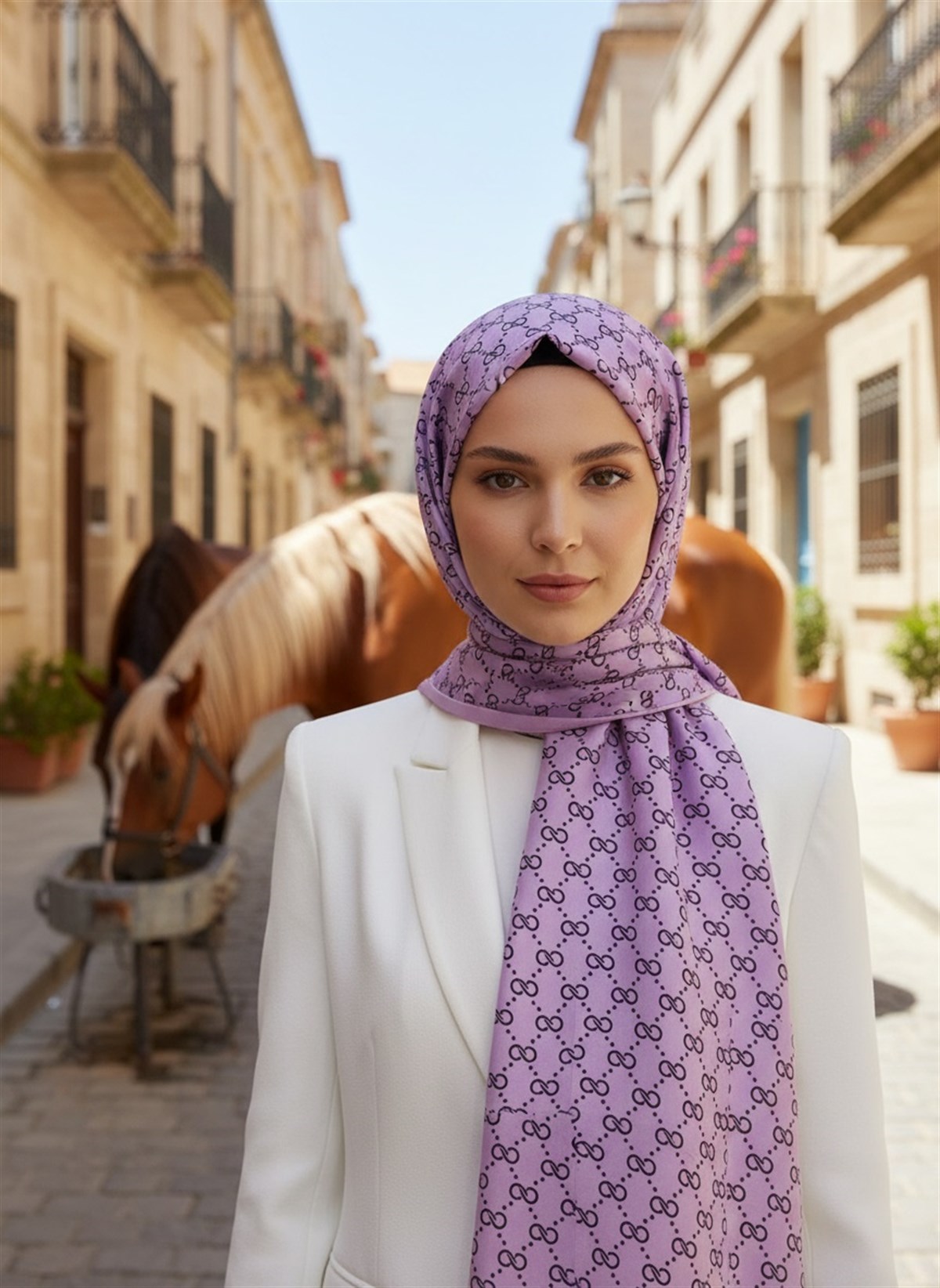 %100 İpek Minik Motif Desenli Pembe Renkli 92x210 Şal