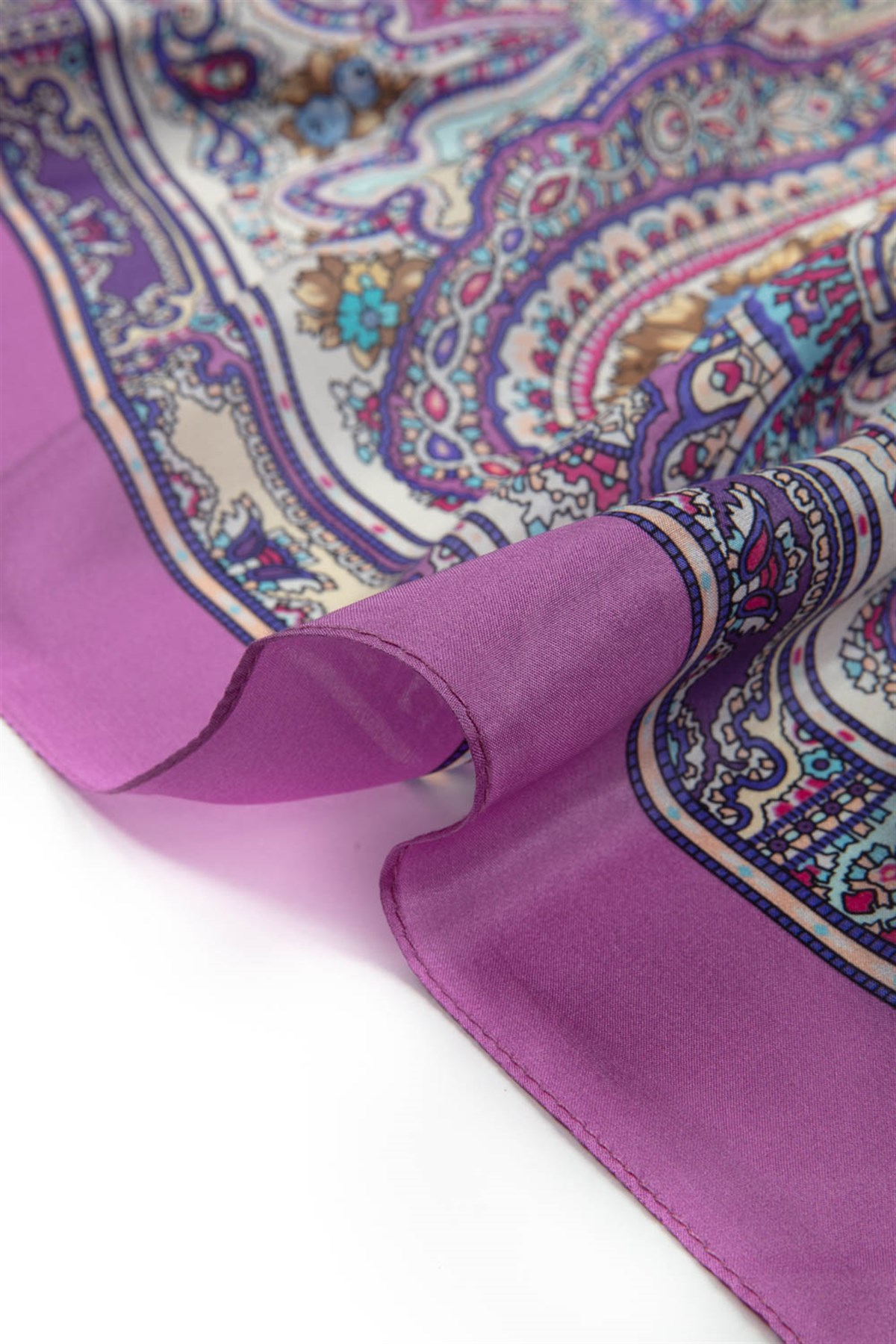 %100 İpek Etro Desenli Fuşya Renkli 92x210 Şal