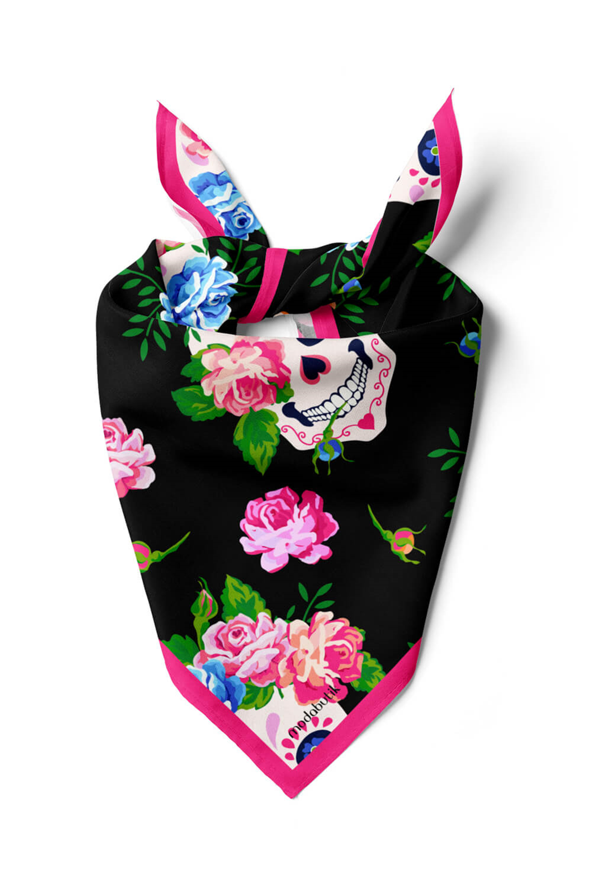 B25 Modabutik Kurukafa Desenli Çiçekli Bandana