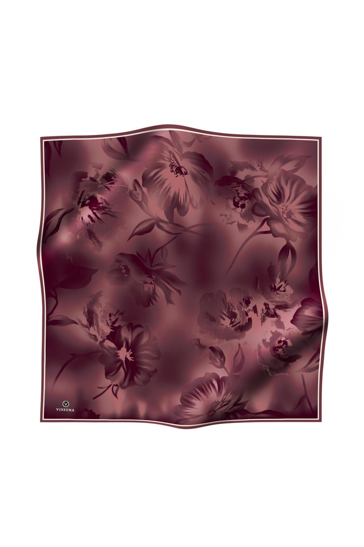 100% Twill İpek Çiçek Desenli Gül Kurusu Renkli 90x90 Dikim Şekli : El Dikişi Eşarp