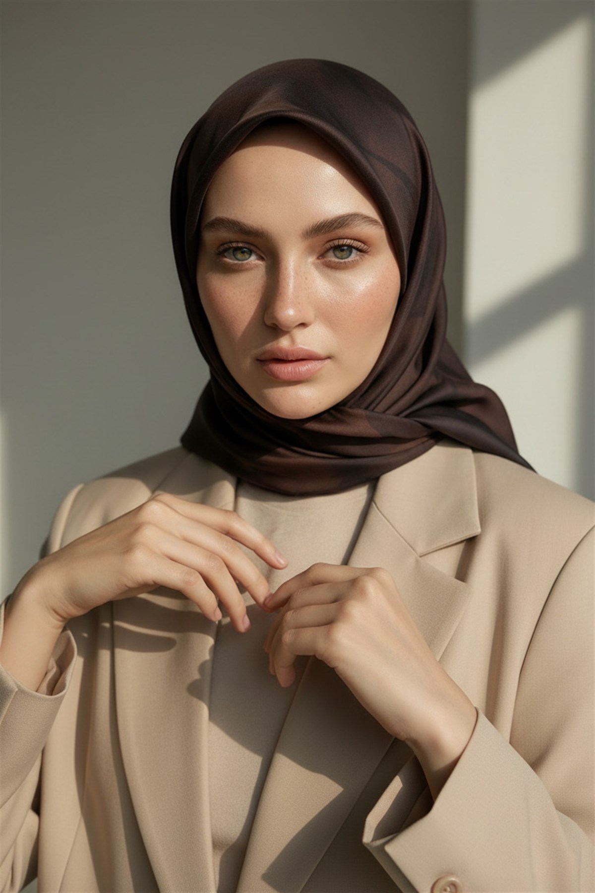 100% Twill İpek Çiçek Desenli Kahverengi Renkli 90x90 Dikim Şekli : El Dikişi Eşarp