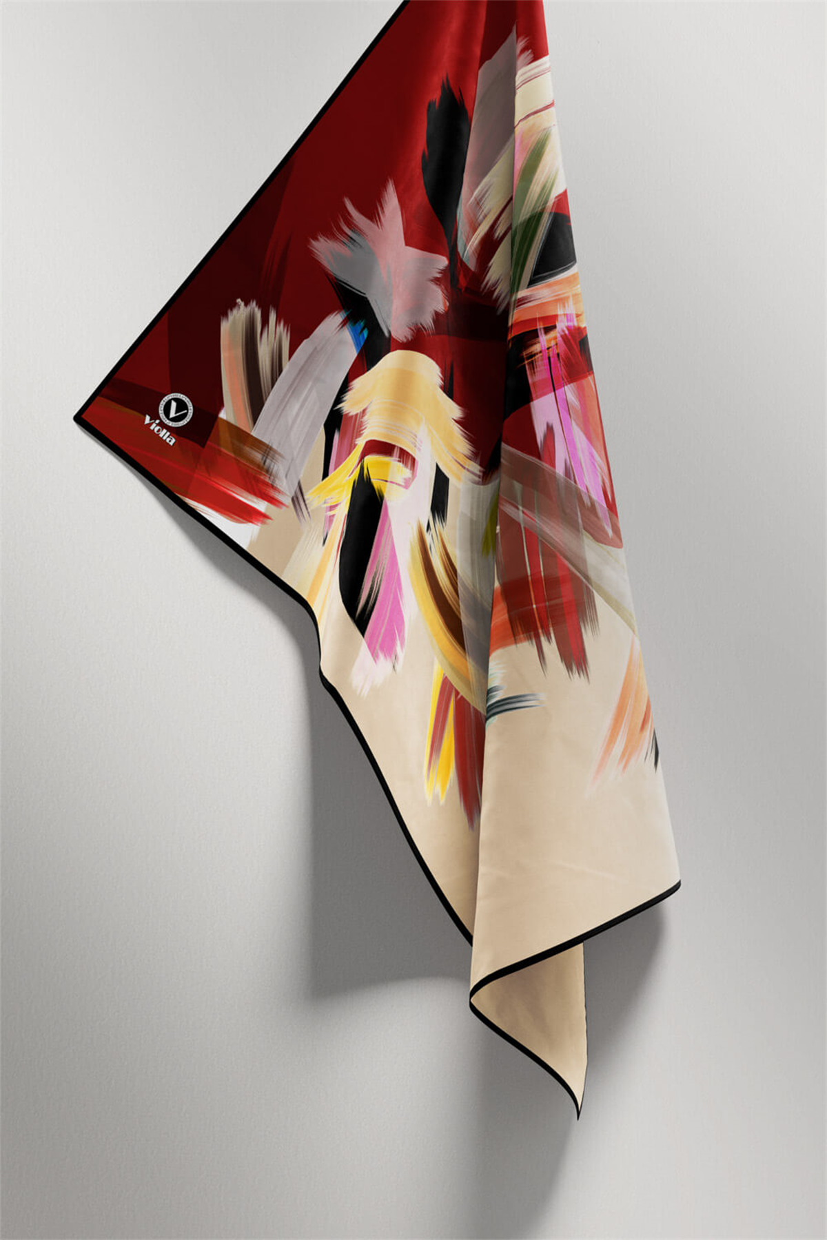 Twill Fırça Desenli Bordo Renkli 90x90 Eşarp (İpek İçermez) Kenar Dikiş Şekli El Dikişli