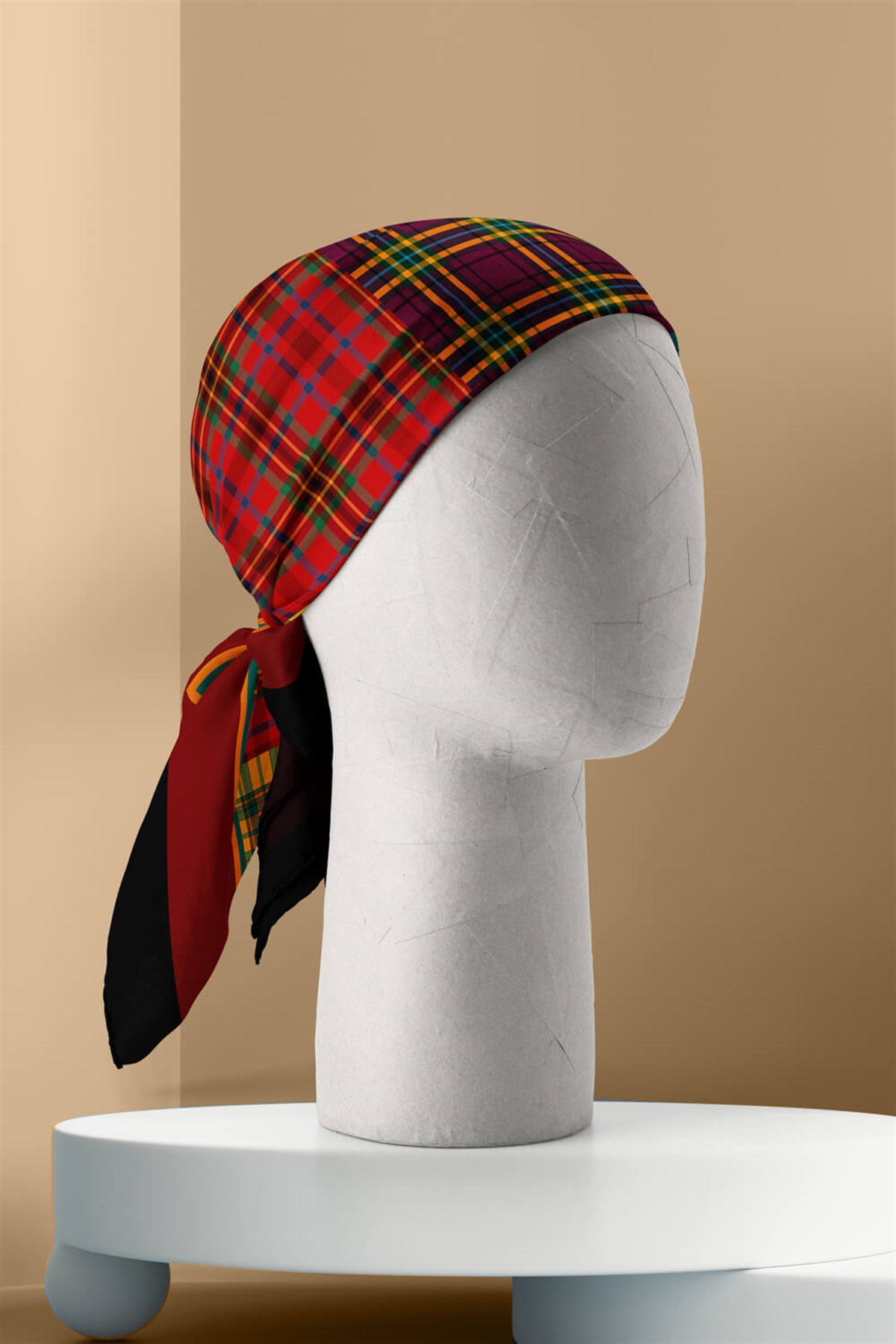 Violla G8 Kadın sarı kırmızı dörtlü ekose Desenli 50x50 Bandana DG01621-22