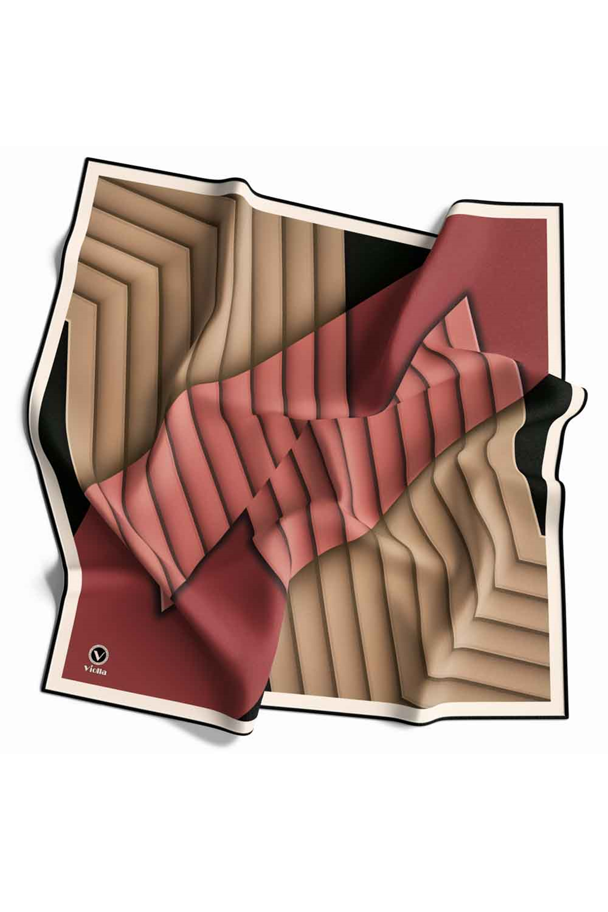 Rayon Zikzak Çizgi Desenli Gül Kurusu Renkli 90x90 Eşarp (İpek İçermez) Dikim Şekli : El Dikişi