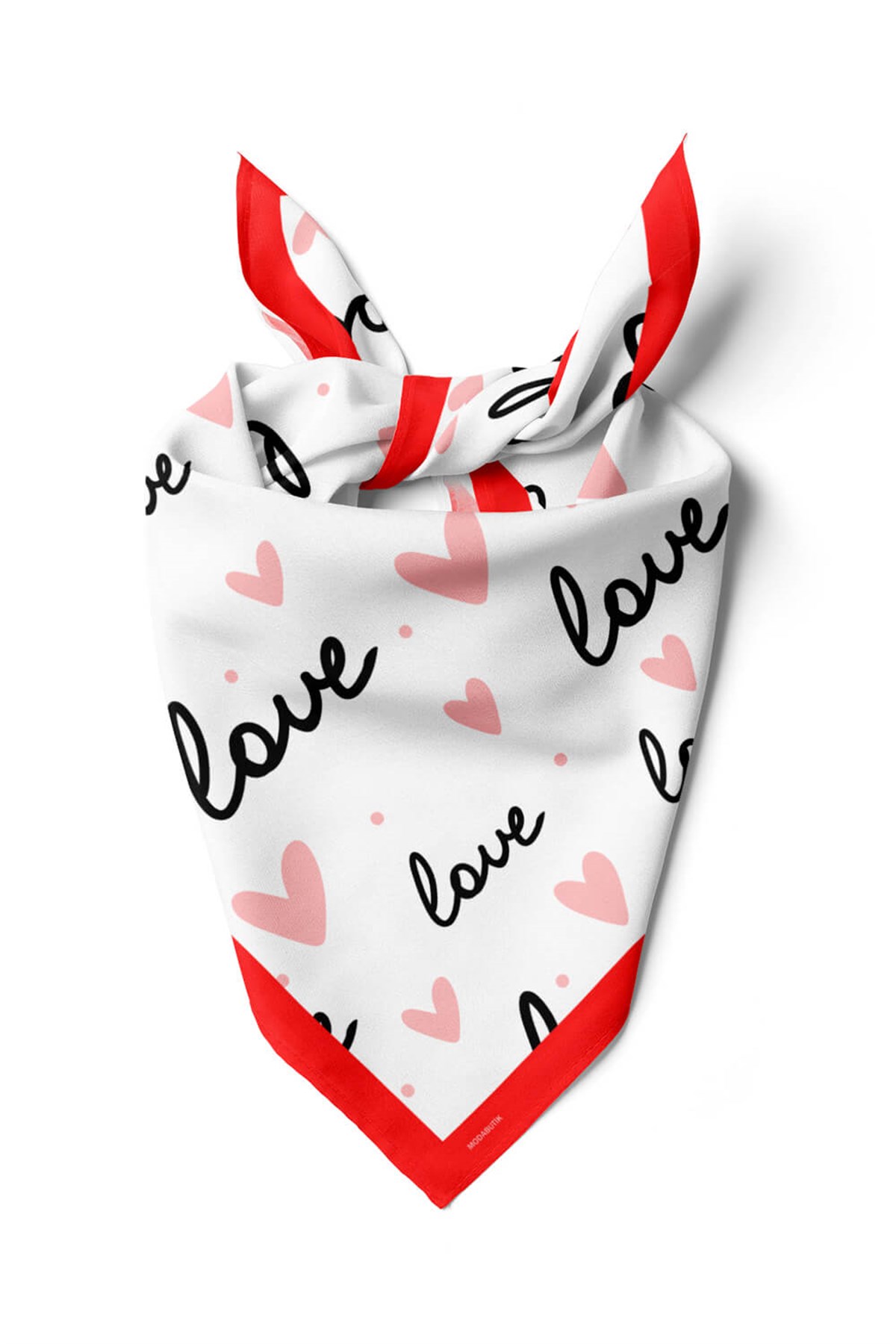 Violla Y13 Kadın Love Desenli Bandana 50x50 Pembe Beyaz DG0468-22