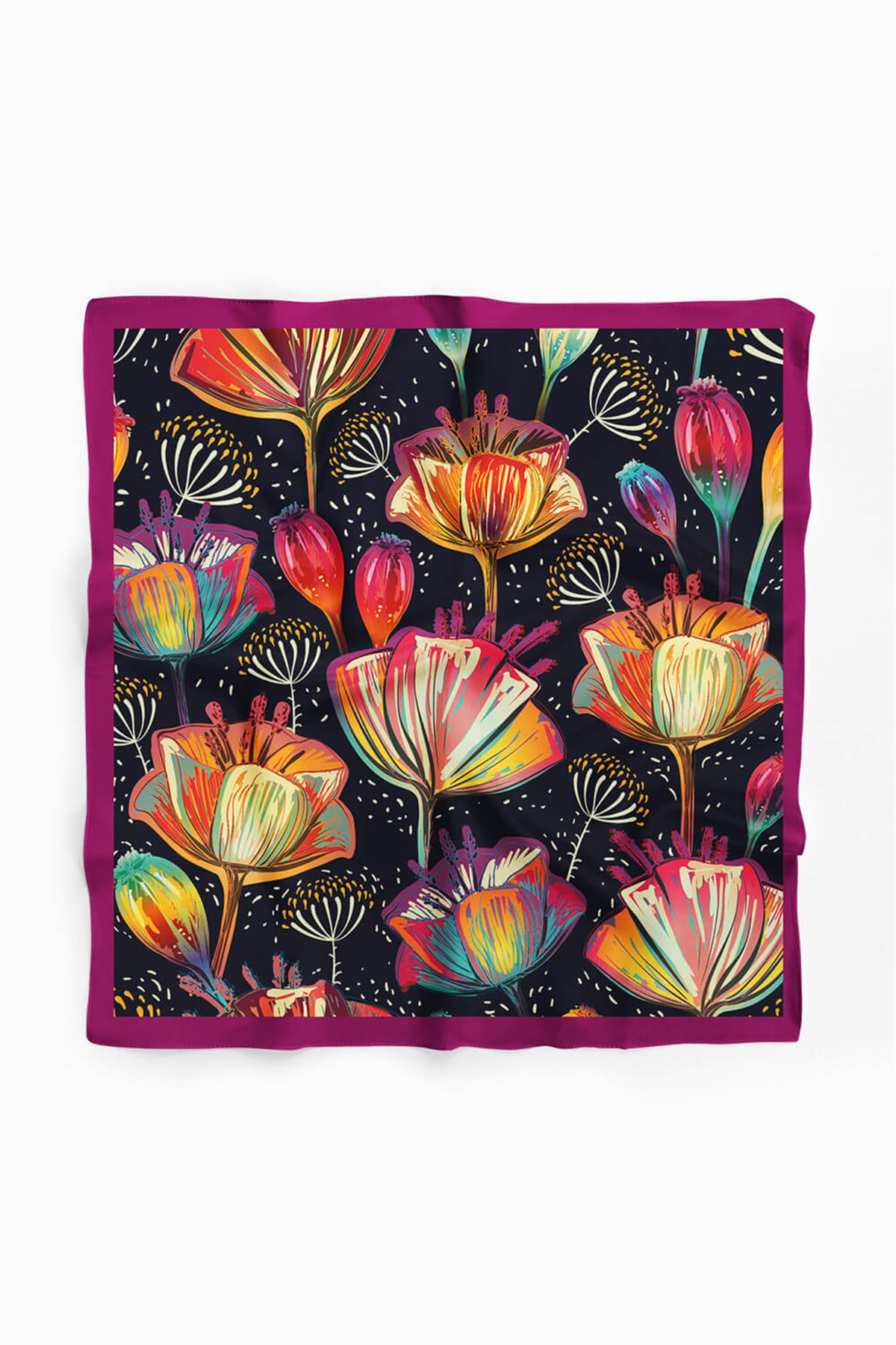 B33 Kadın Flow Desenli Bandana 50x50 Siyah DG0173-22