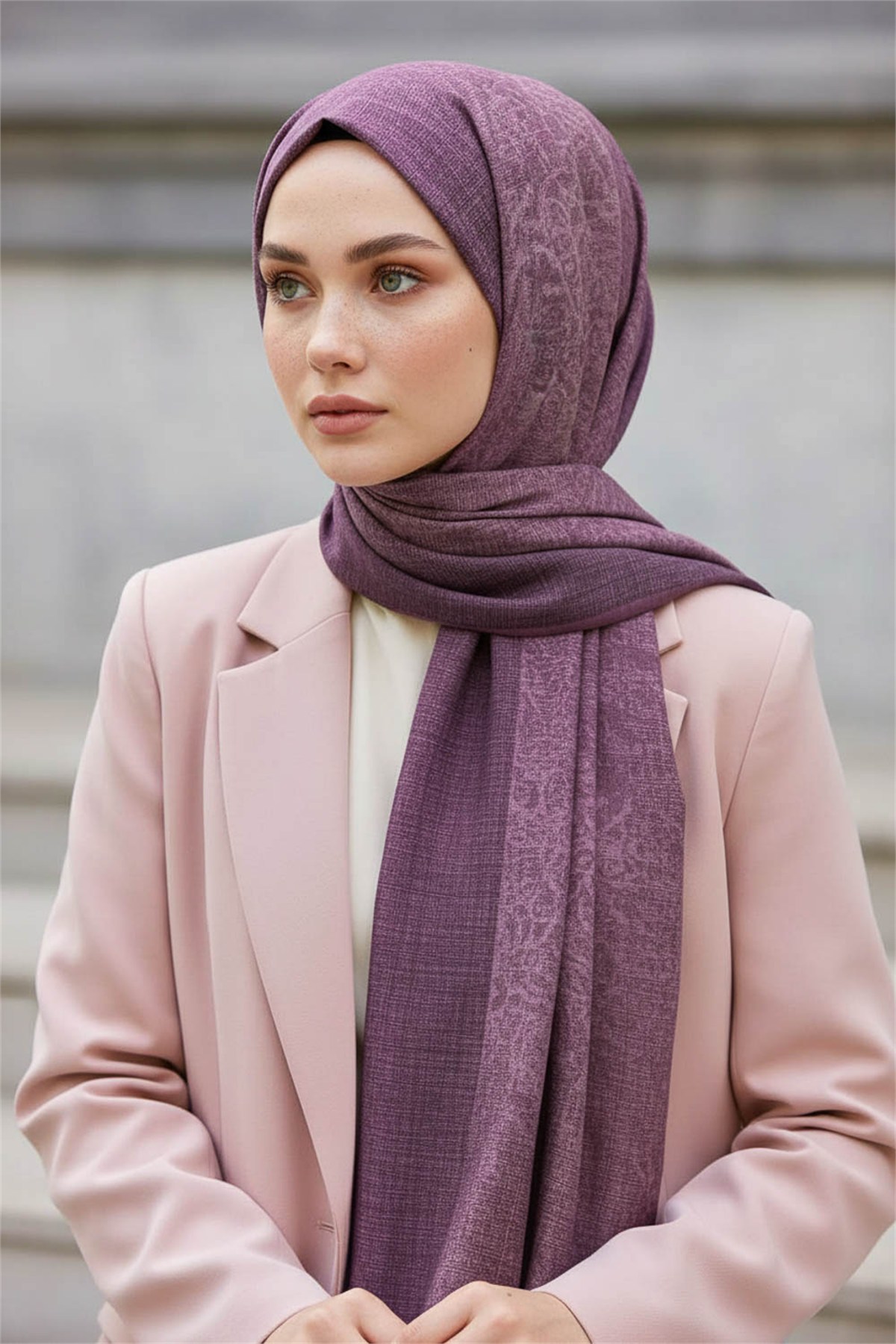 KREP DOKU DESENLİ PEMBE RENKLİ 75X195 KIRIŞMAZ ŞAL