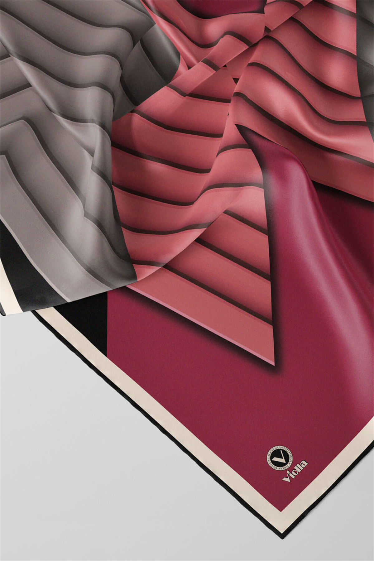 Rayon Zikzak Çizgi Desenli Pembe Renkli 90x90 Eşarp (İpek İçermez) Dikim Şekli : El Dikişi