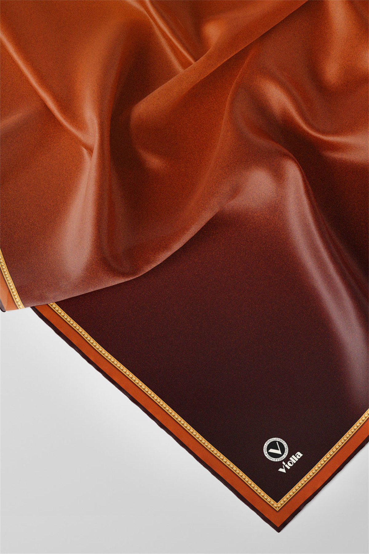 Twill Degrade Desenli Taba Renkli 90x90 Eşarp (İpek İçermez) Kenar Dikiş Şekli El Dikişli