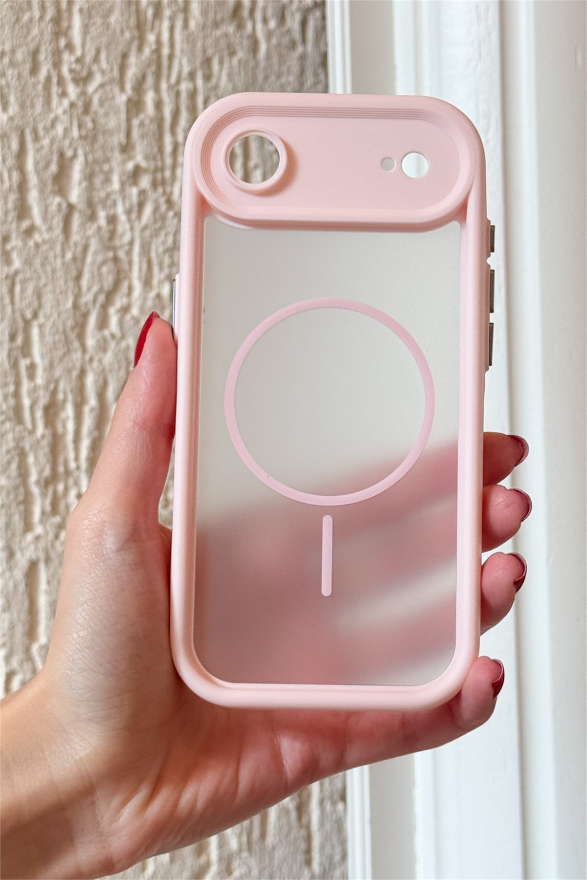 iPhone Air Kılıf – Kamera Korumalı – MagSafe Uyumlu – Pembe Renk – Mat Silikon Telefon Kılıfı