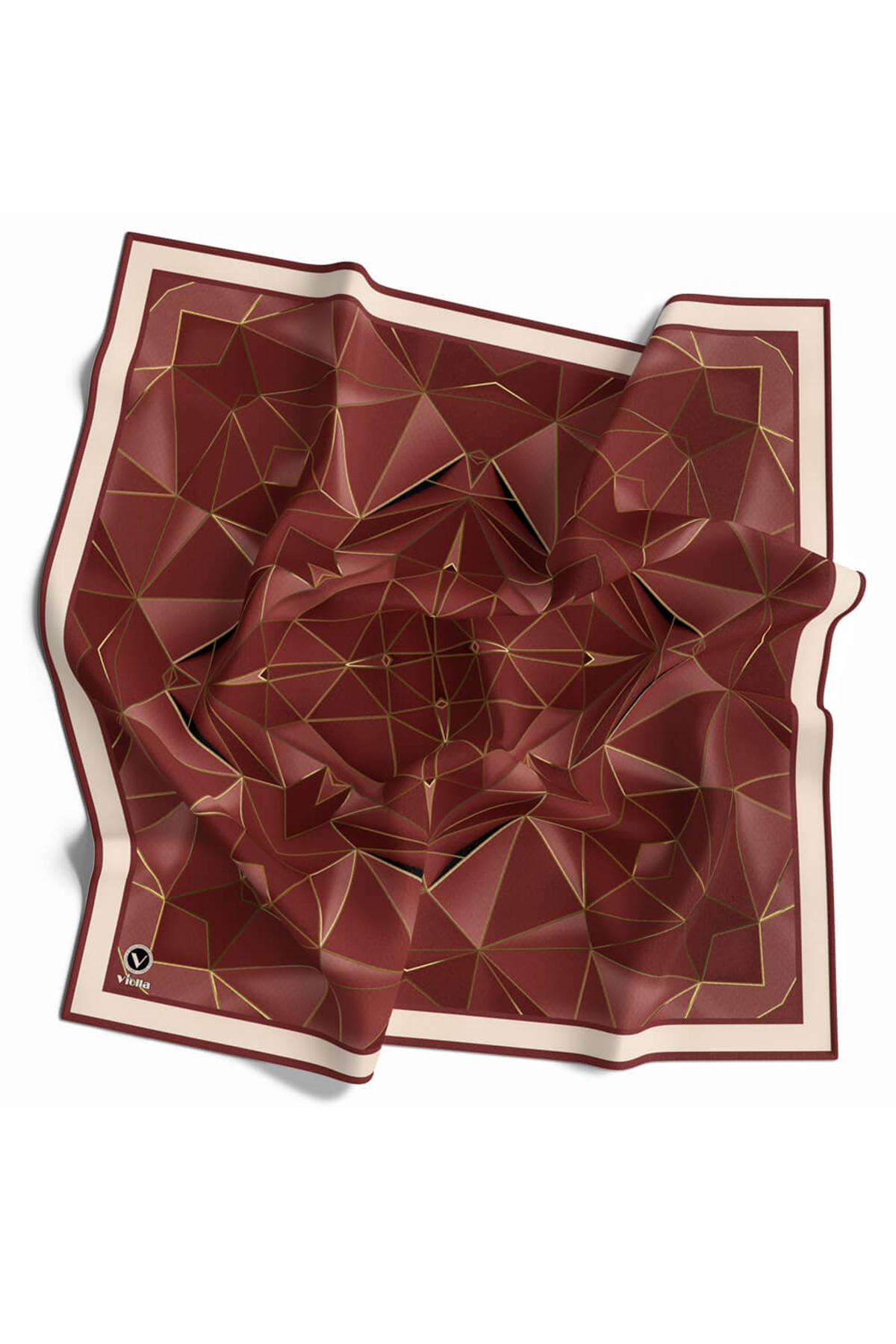 Twill Geometrik Desenli Gül Kurusu Renkli 90x90 Eşarp (İpek İçermez) Kenar Dikiş Şekli El Dikişli