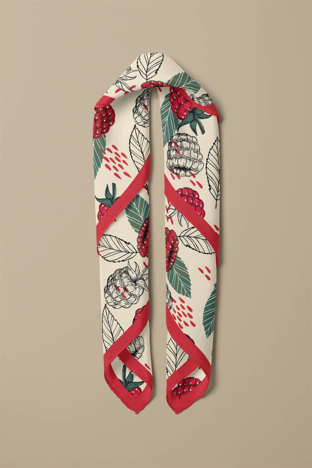 %100 İpek Frambuaz Desenli Kadın Bandana