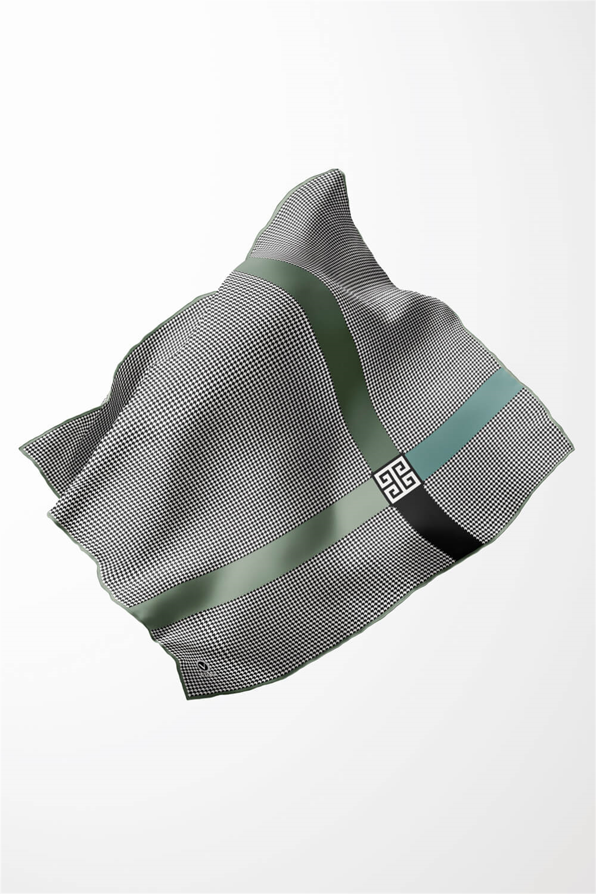 Twill Kazayaklı Şerit Desenli Mint Yeşili Renkli 90x90 Eşarp (İpek İçermez) Dikim Şekli : El Dikişi