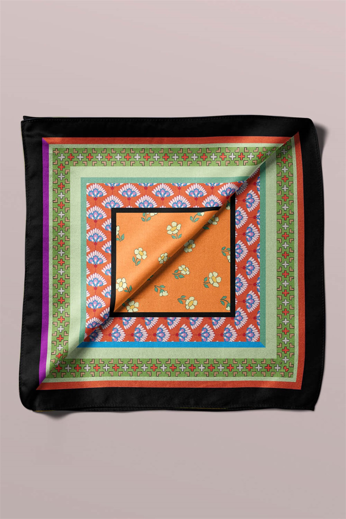 Violla A61 Kadın Turkuaz Mavi Çiçekli Desenli 50x50 Bandana HYL DG01269-22