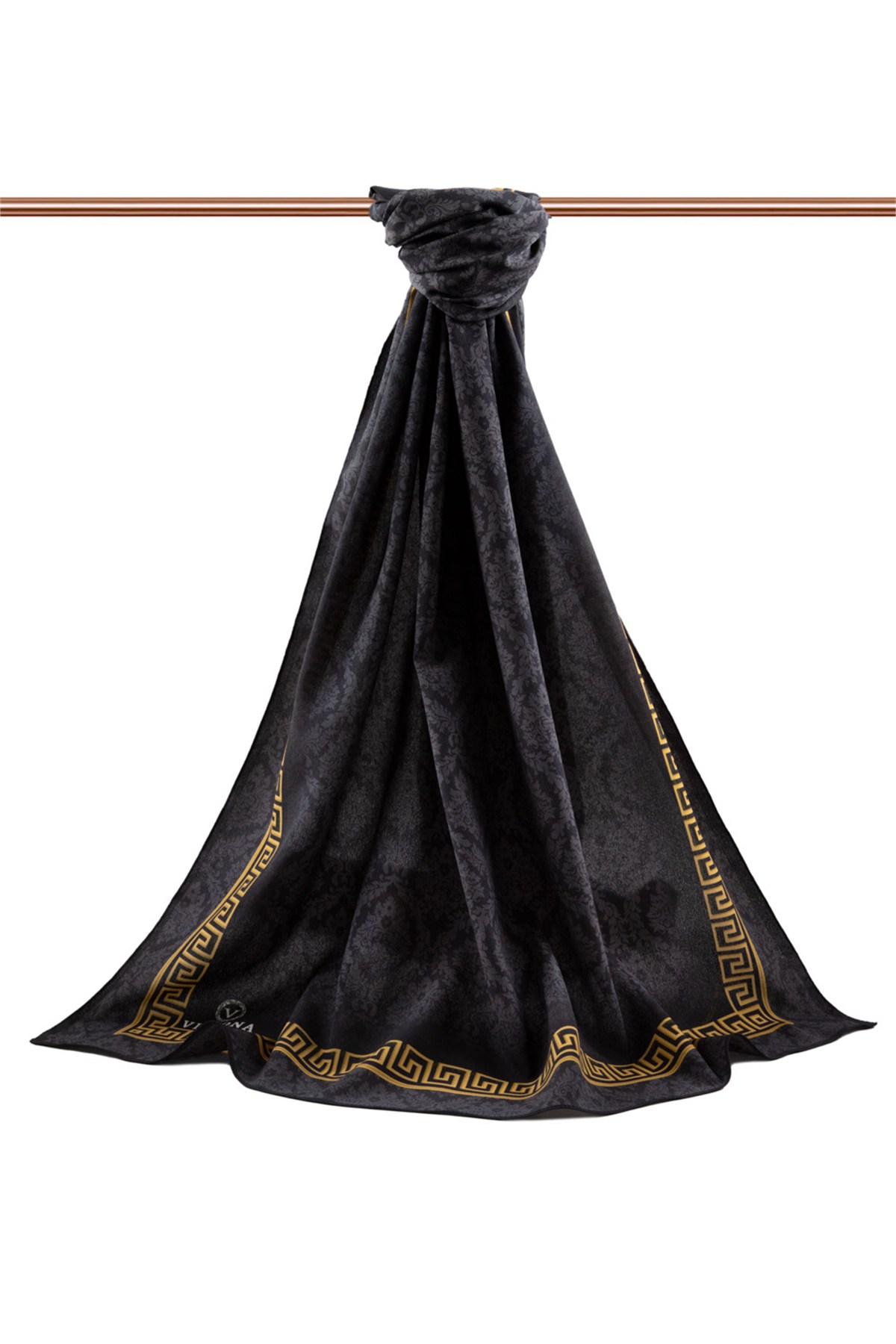 KREP GOLD DETAYLI BAROK DESENLİ SİYAH RENKLİ 75X195 KIRIŞMAZ ŞAL