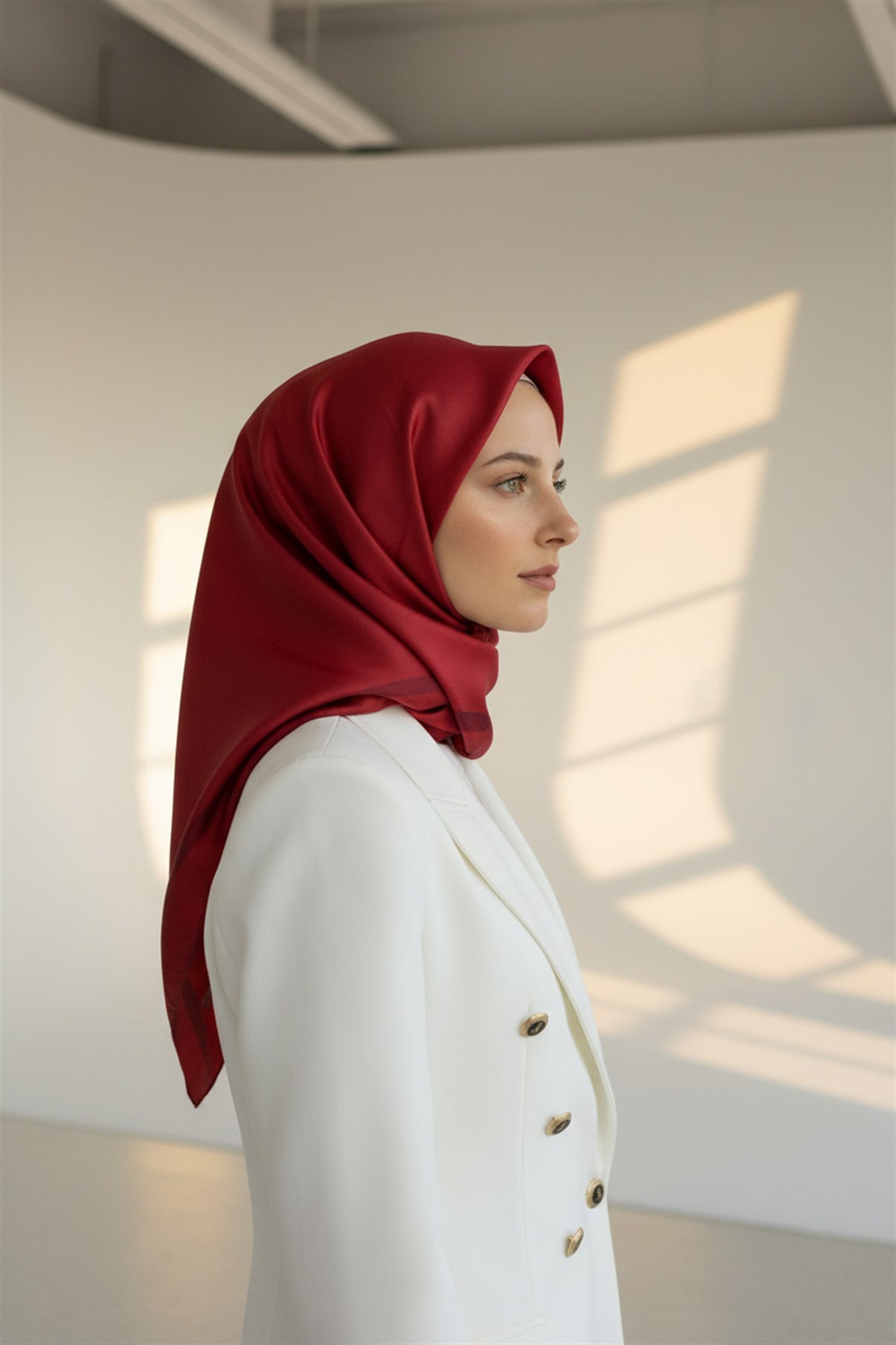100% Twill İpek Düz Renk Bordür Desenli Bordo Renkli Daha Tok Exclusive Serisi 90x90 Dikim Şekli : El Dikişi Eşarp