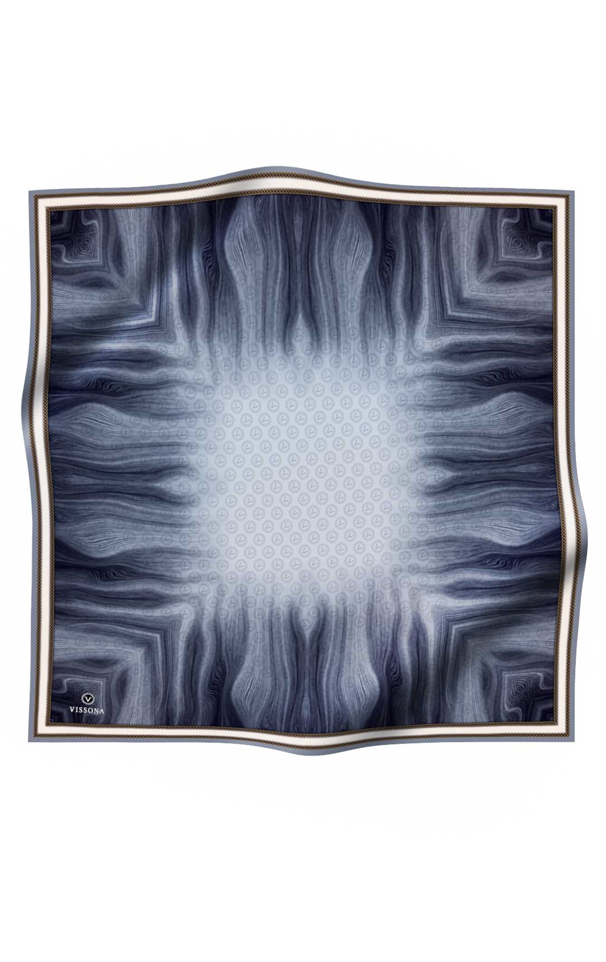 100% Twill İpek Monogram Desenli Gri Renkli 90x90 Dikim Şekli : El Dikişi Eşarp