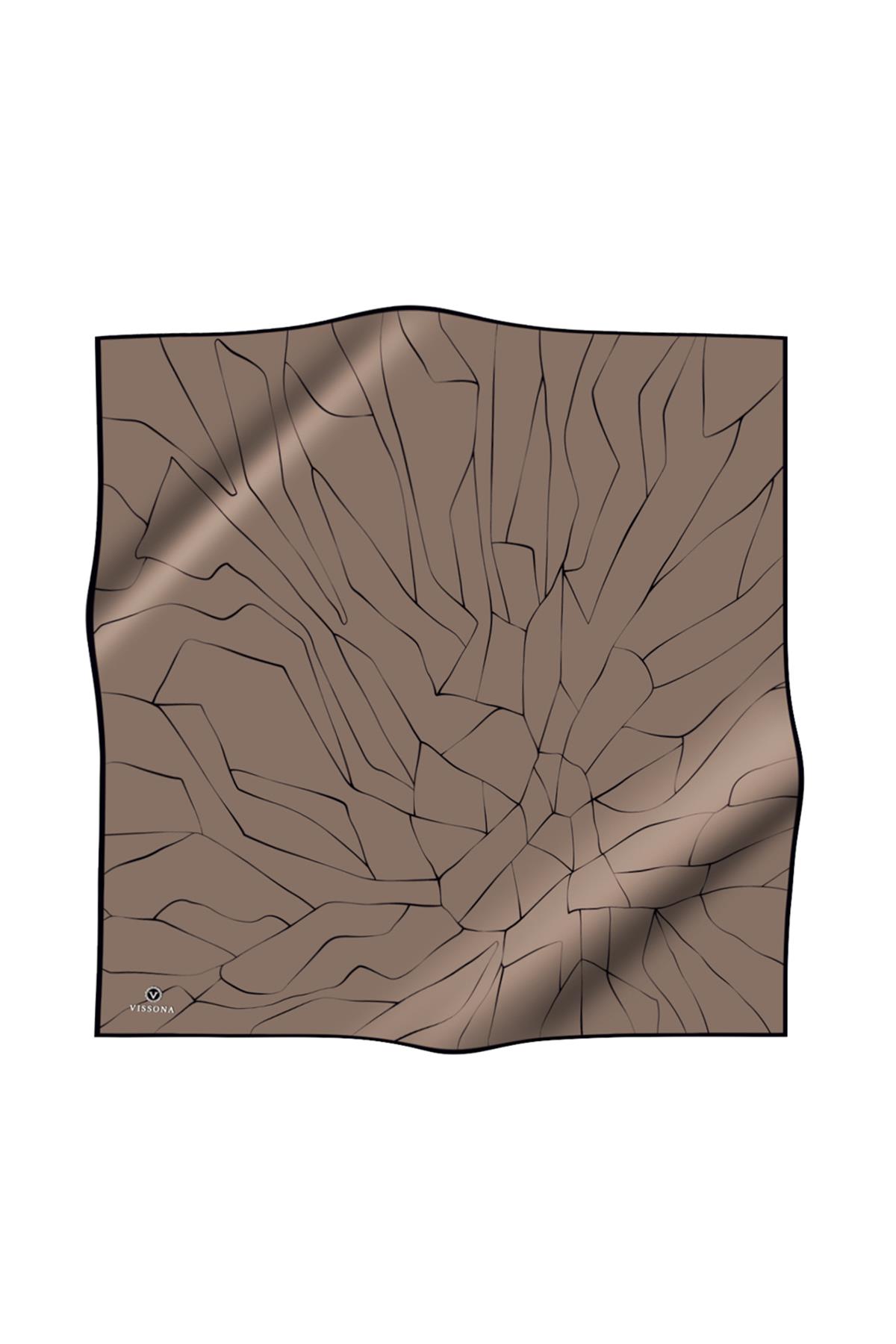 %100 Twill İpek Çizgi Desenli Vizon - Siyah Renkli 90x90 Eşarp Dikim Şekli : El Dikişi